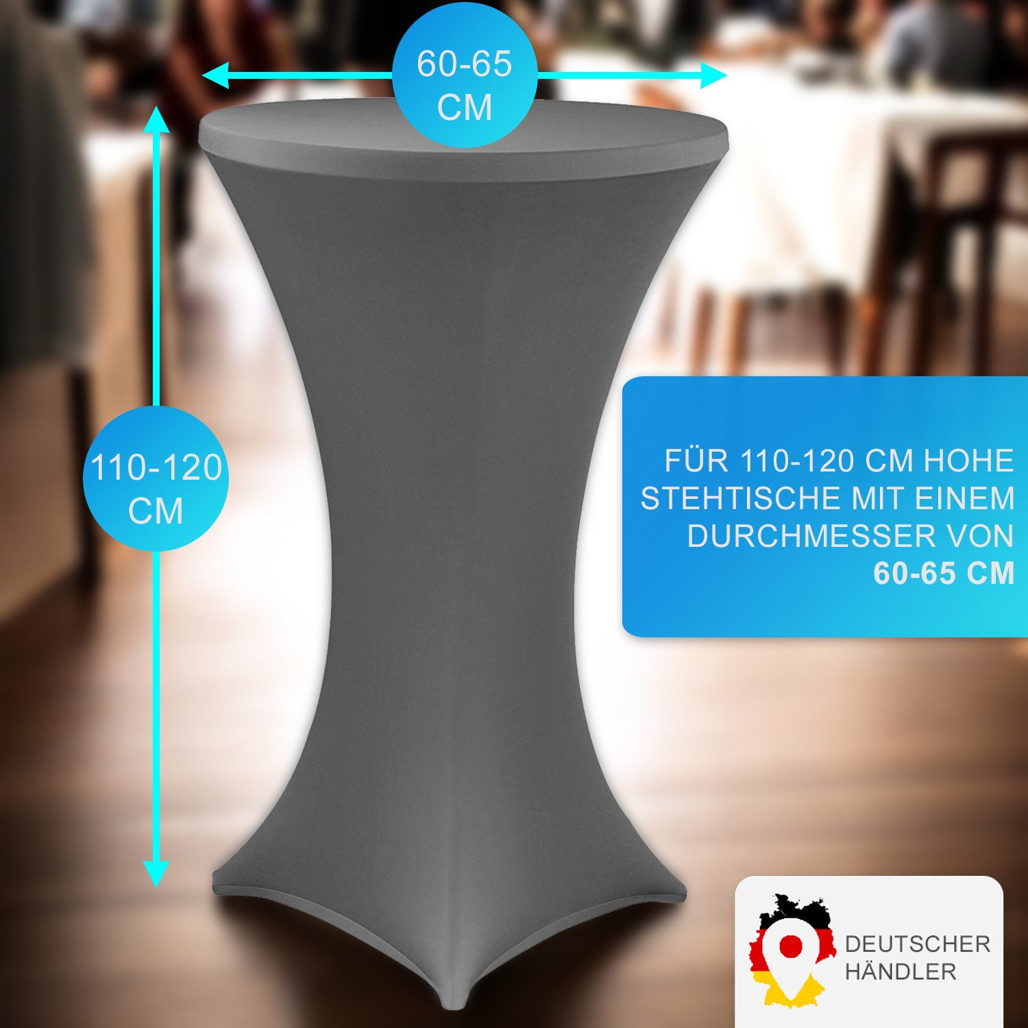 NYVI Stehtischhusse Stehtischhusse NYVIGala 60cm Anthrazit Grau Elastische Stretchhusse, Elegante Premium Husse für Stehtisch & Bistrotisch mit 110-120cm Höhe