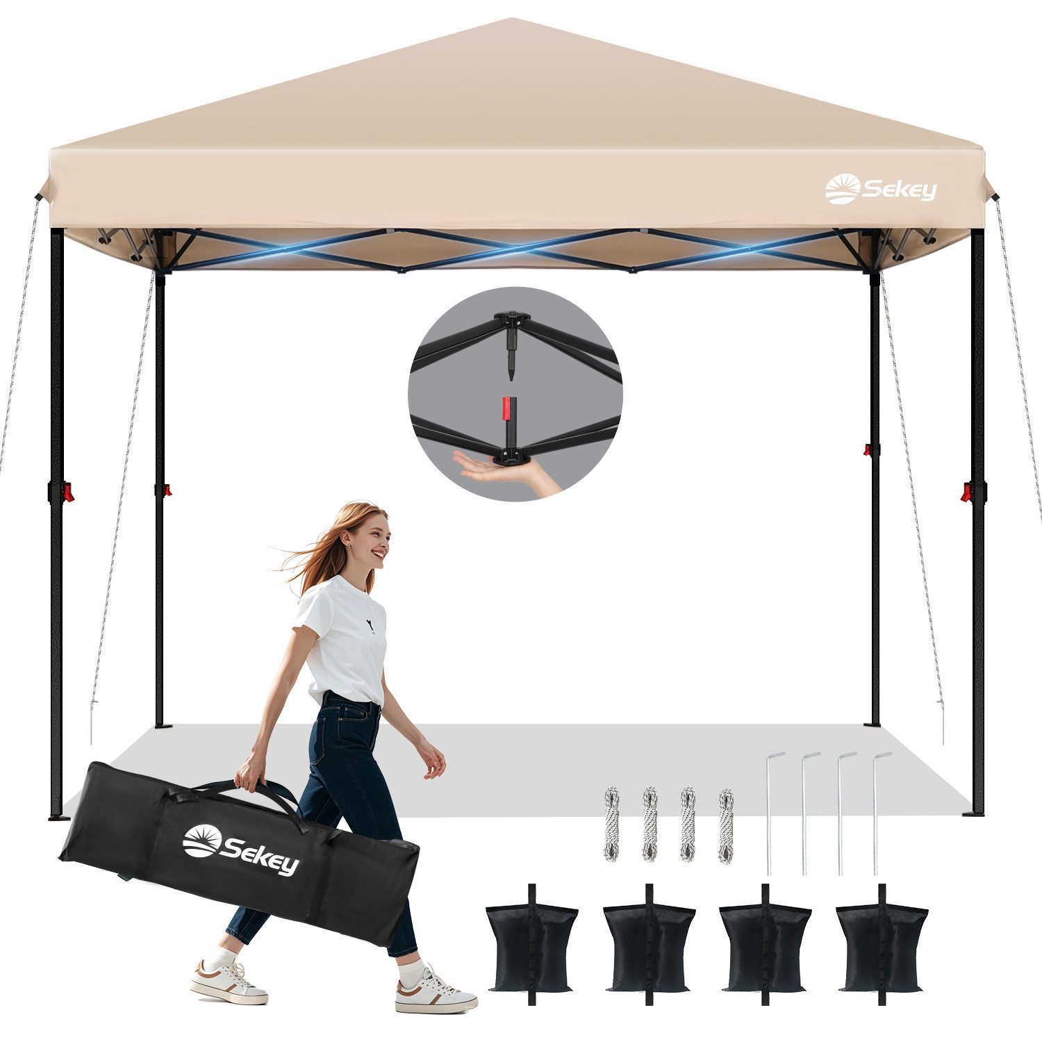 Sekey Faltpavillon 300x300 cm Pop-Up Pavillon, 3 wählbare Höhen: 270cm, 260 günstig online kaufen
