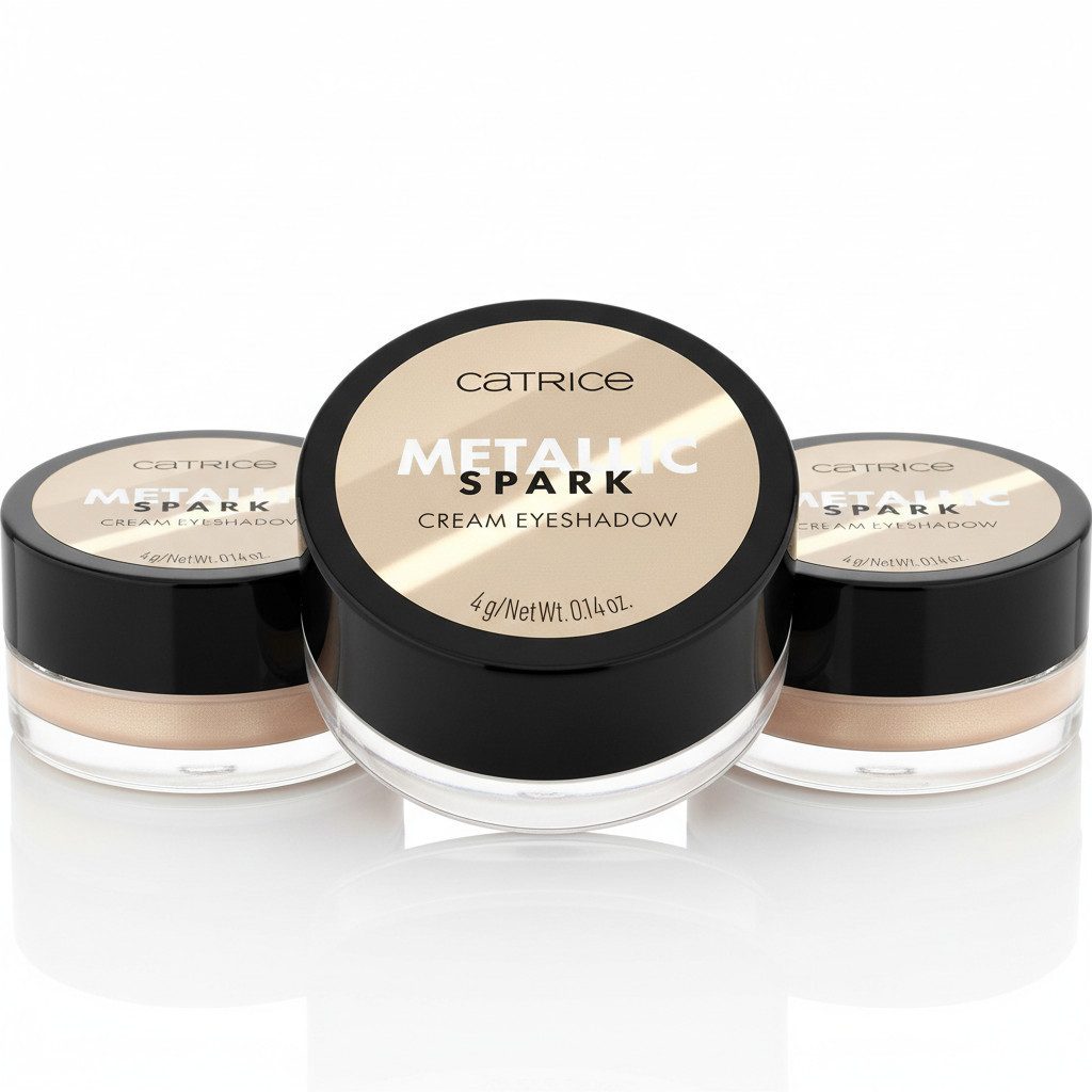 Catrice Lidschatten Metallic Spark Cream Eyeshadow, 3-tlg., Wischfest, lange Haltbarkeit, cremig, metallisch funkelndes Finish.