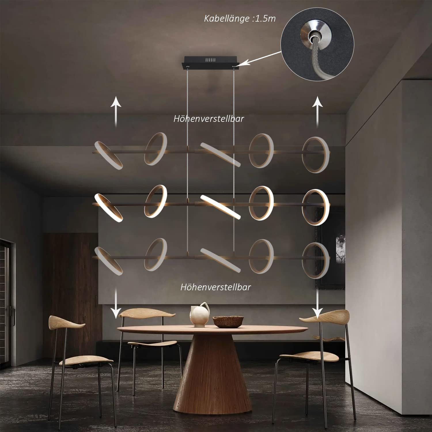 Nettlife LED Pendelleuchte Schwarz Esszimmerlampe Modern Dimmbar, LED fest integriert, Kaltweiß, Neutralweiß, Warmweiß – Bild 3 von 5