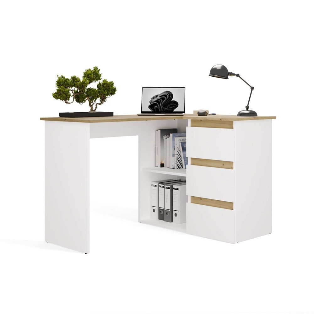 Raumhirsch Furniture Schreibtisch Computertisch, Bürotisch, Lerntisch, Arbeitstisch (Maße 120 x 48,5 x 75 (H) cm, 3 Schubladen), Offene Fächer, Große Arbeitsflä – Bild 4 von 5
