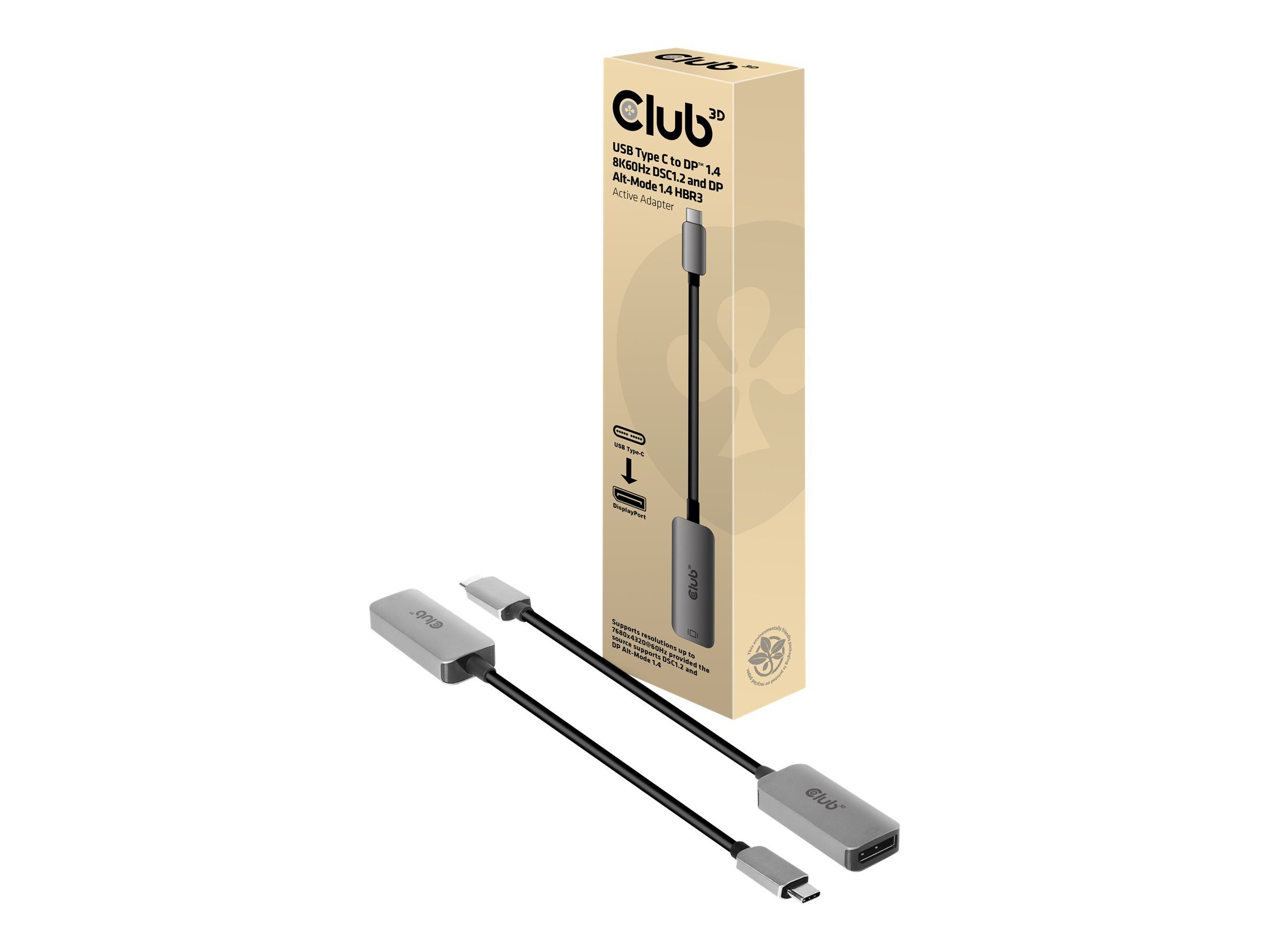 CLUB3D Adapter USB 3.2 Typ C > DP 1.4 8K60Hz HDR aktiv St/Bu retail Computer-Kabel