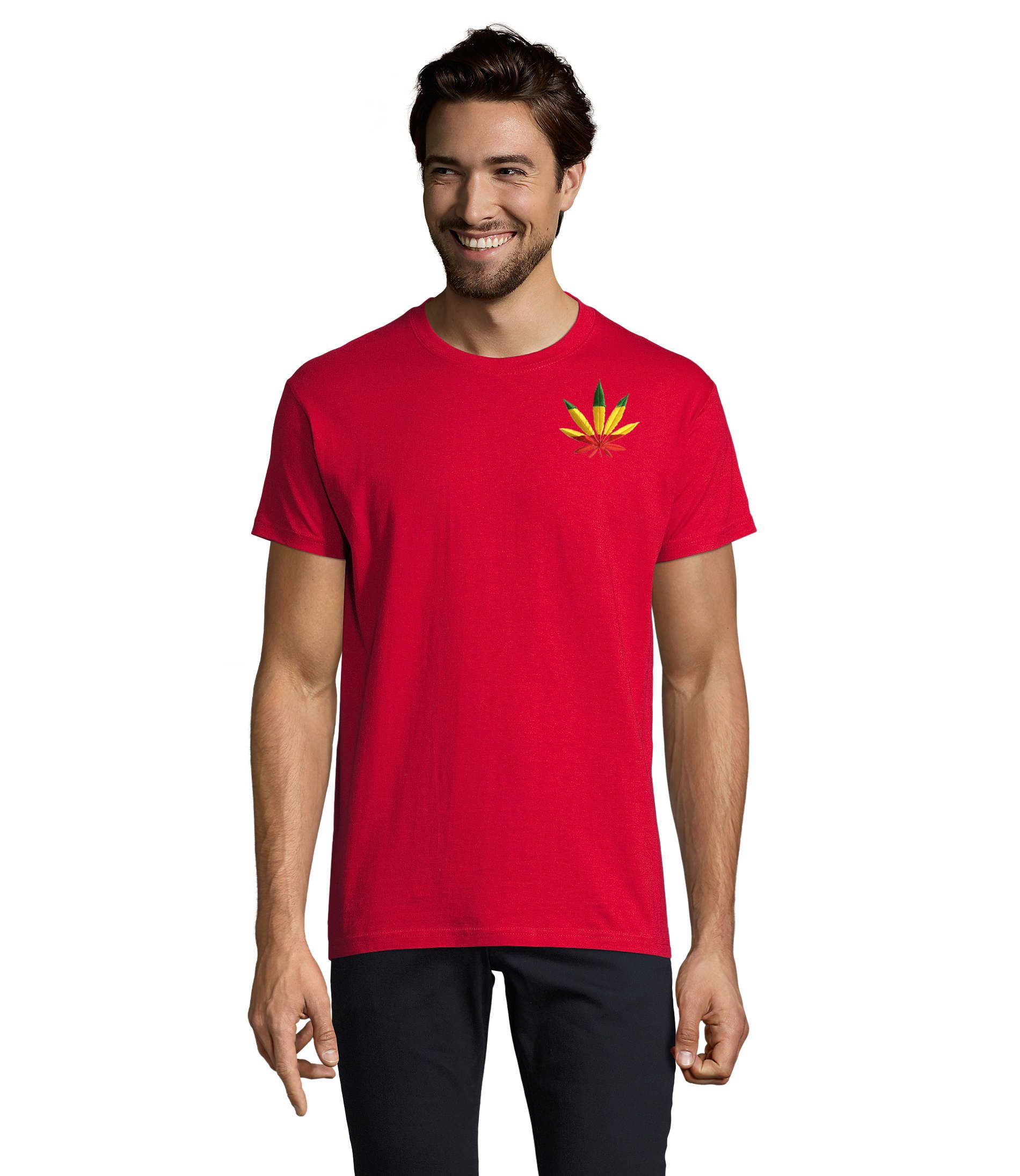 T-Shirt Blondie Brownie Herren Tee Cannabis Weed Hanf Jamaica Patch Reggae