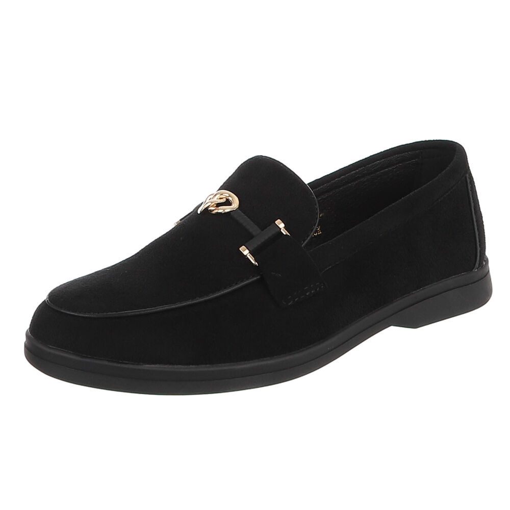 Ital-Design Damen Loafer mit Zierkette und Schlupfeinstieg Slipper (92078738) Blockabsatz Mokassins in Schwarz