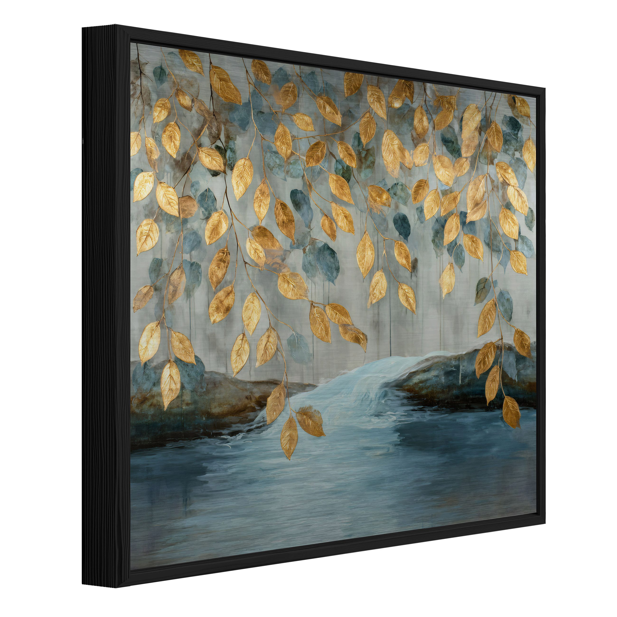 Wallarena Metallbild Abstrakt gold blau Wanddeko Bilder mit Rahmen Wohnzimmer, Abstrakt (Packung, 1 St), Bilder mit Rahmen Metallbilder Modern Wanddeko gross XXL