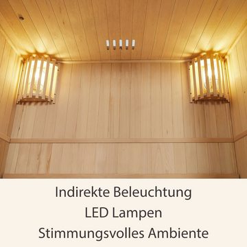Artsauna Sauna Tampere, 50 mm, für 3 Personen, Hemlock Holz, Harvia Ofen, Sanduhr, Thermometer