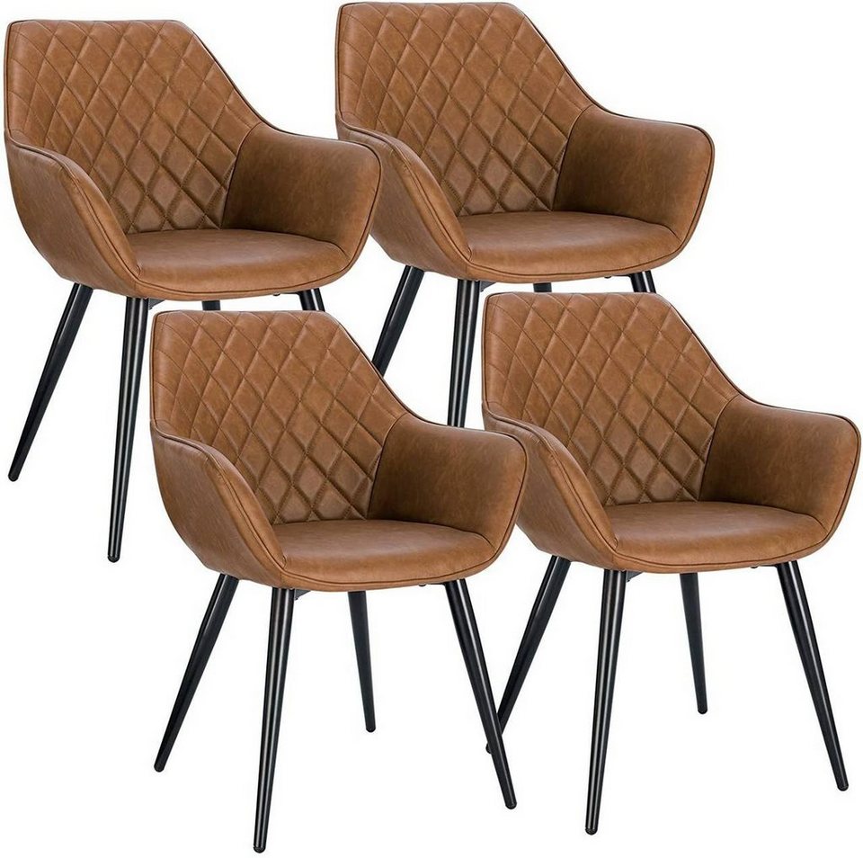woltu esszimmerstuhl (4 st), polsterstuhl, mit armlehnen, design stuhl,  kunstleder, metall, braun