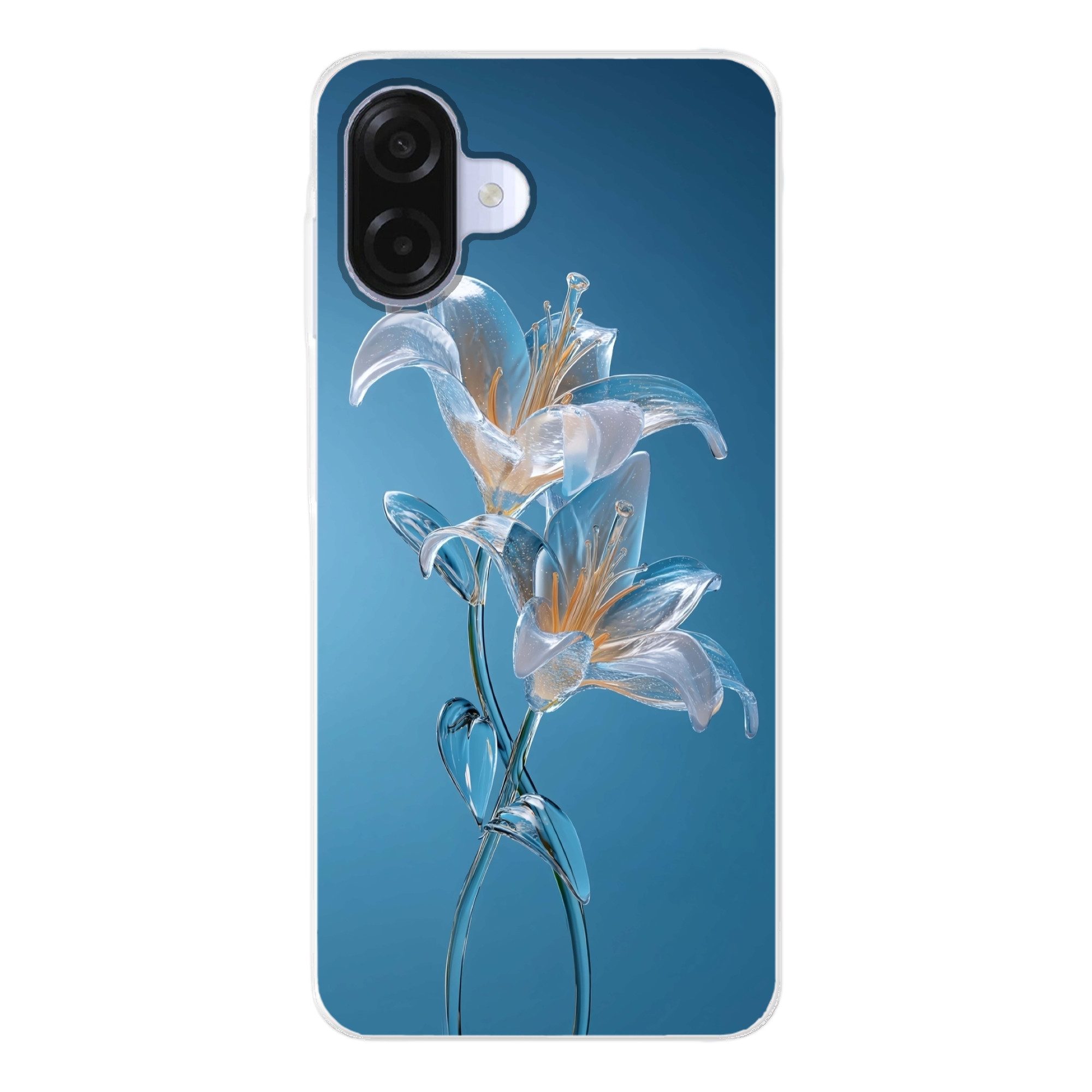 MuchoWow Handyhülle für Samsung Galaxy A07 Lilien - Blau - Gläser, Smartphone-Bumper, Print, Handy Schutzhülle Dünn