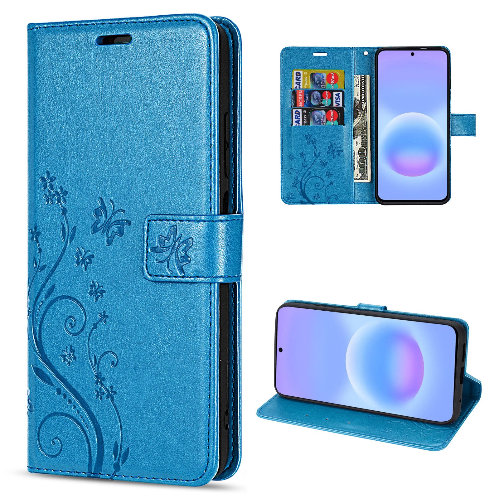 betterfon Handyhülle für Samsung Galaxy A57 Klapphülle 3 Kartenfächer & Geldfach, Flower-Hülle: Magnetverschluss 3 Kartenfächer & Standfunktion