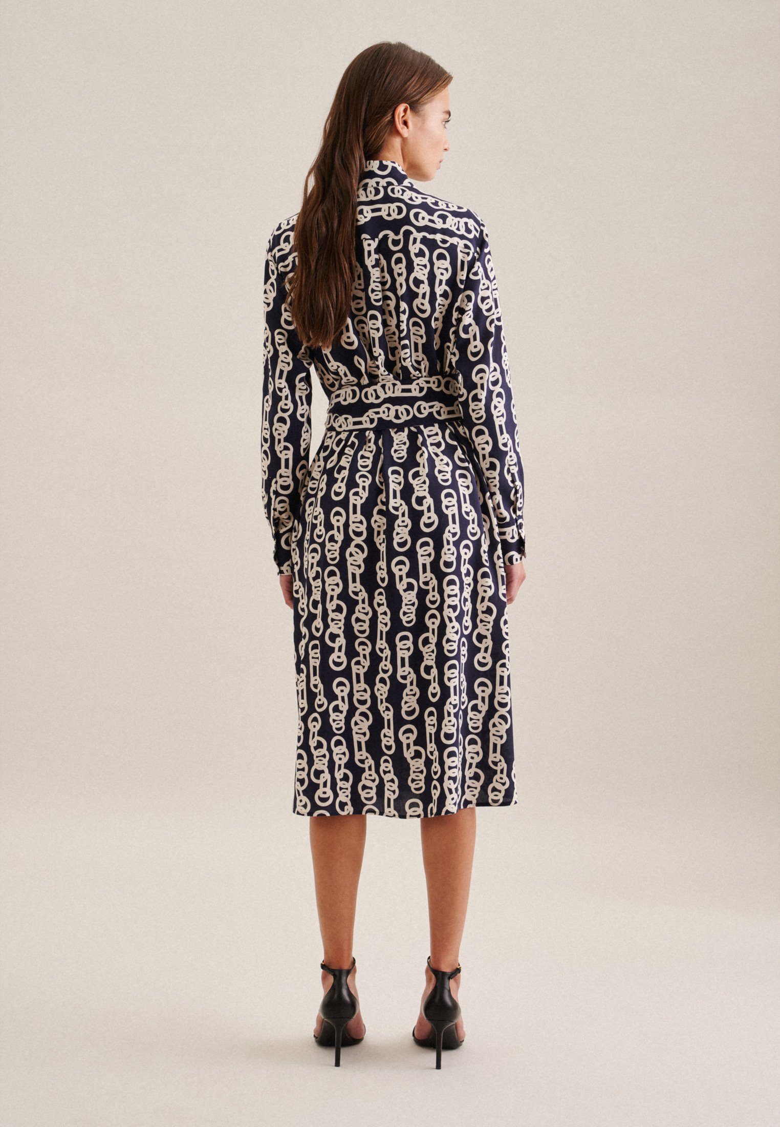 seidensticker Sommerkleid Schwarze Rose Langarm Kragen Kettenprint günstig online kaufen