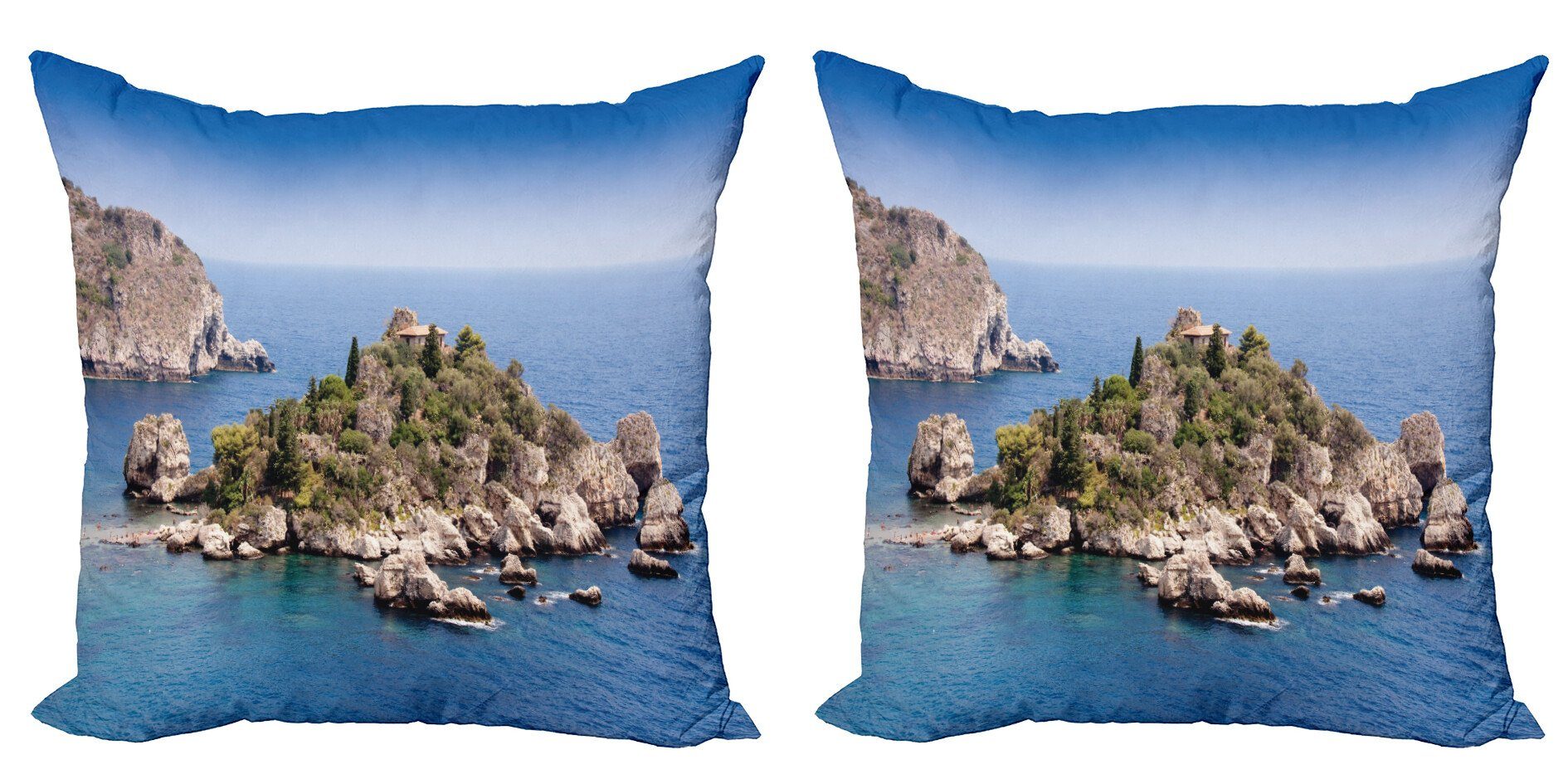 Kissenbezüge Modern Accent Doppelseitiger Digitaldruck, Abakuhaus (2 Stück), Sizilien Taormina Strand Rocky Island