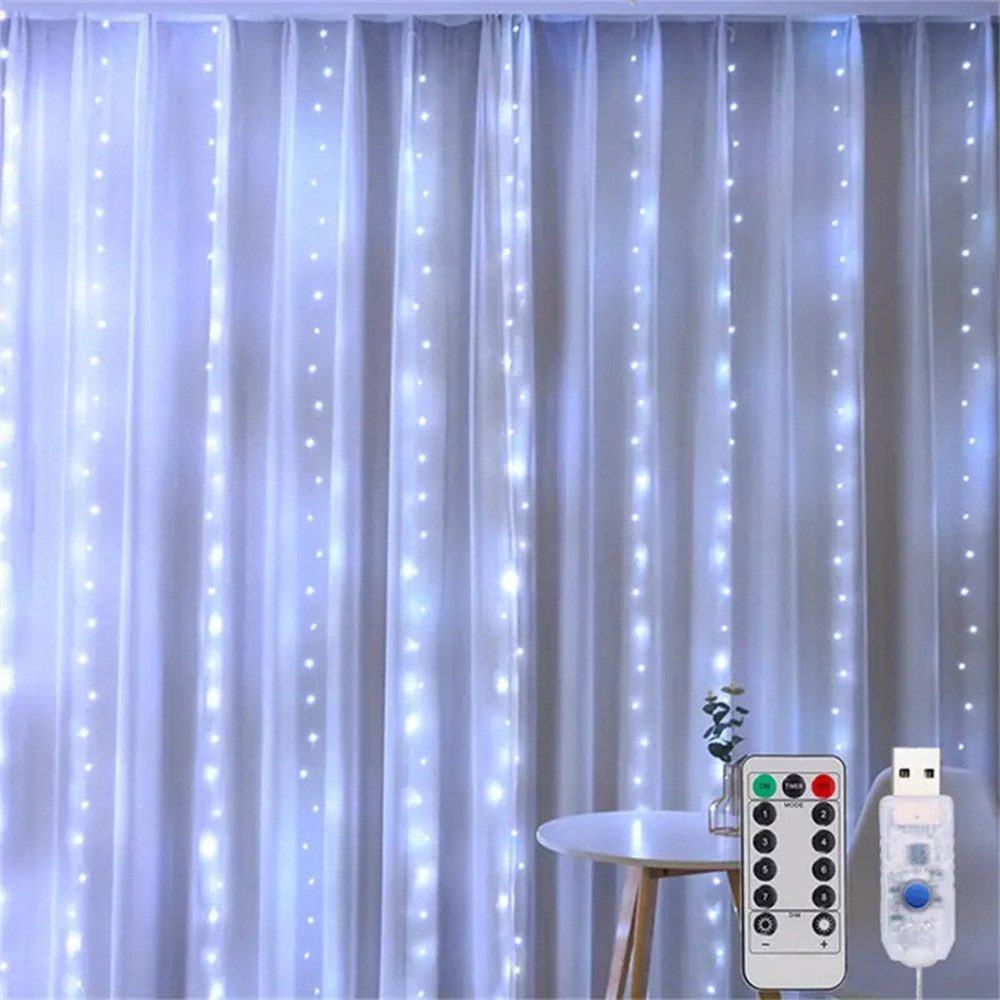 ZEUOPQ LED-Lichterkette Lichtervorhang 3x3m, 300 LED günstig online kaufen