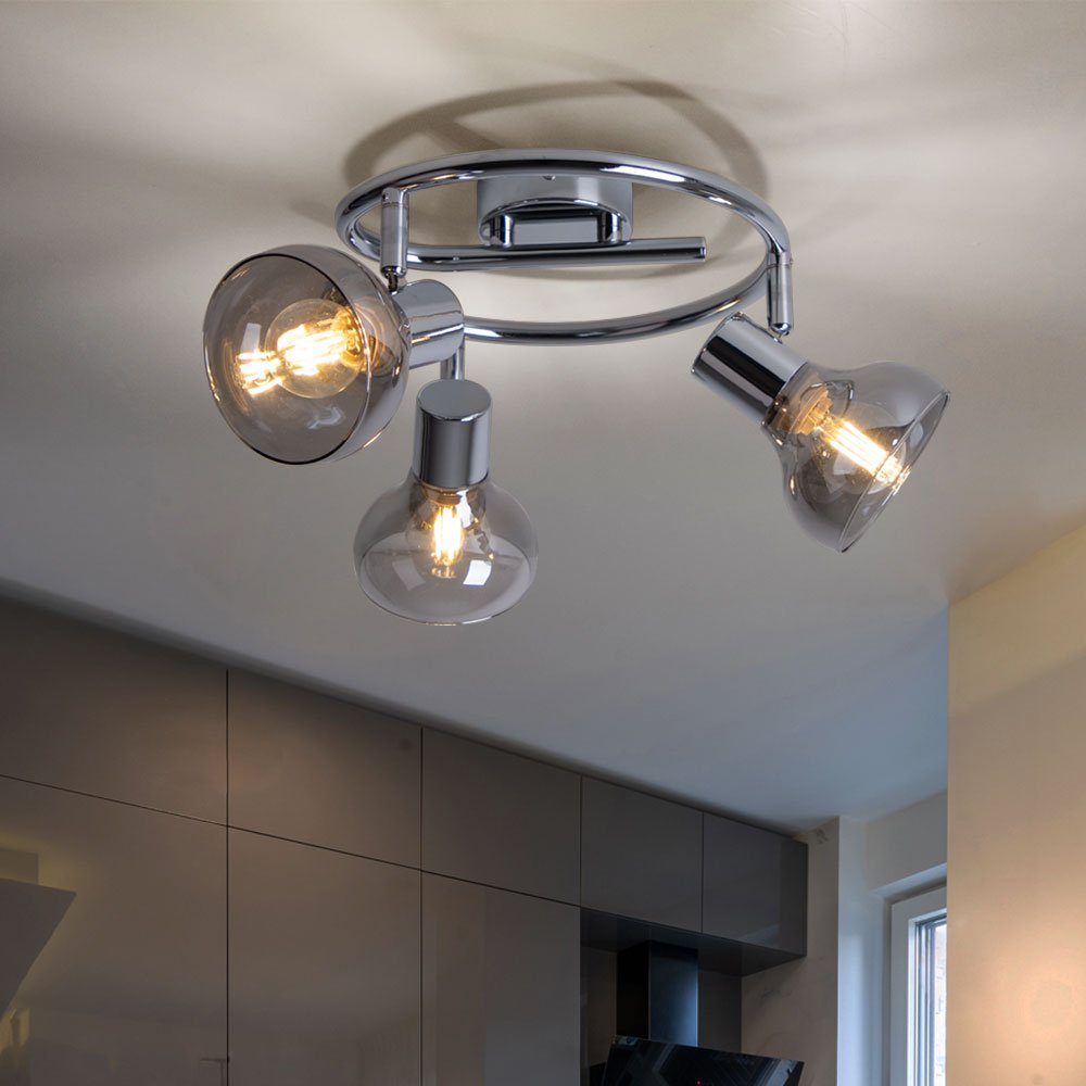 etc-shop Deckenspot, Leuchtmittel nicht inklusive, Deckenleuchte Wohnzimmerlampe Spots beweglich 3 Flammig Metall Glas