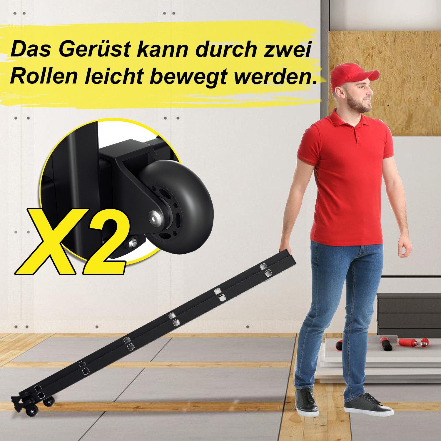 Clanmacy Arbeitsgerüst Alu Arbeitsgerüst Schwarz 2x6 Stufen Mehrzweckleiter klappbar 150 kg – Bild 5 von 5