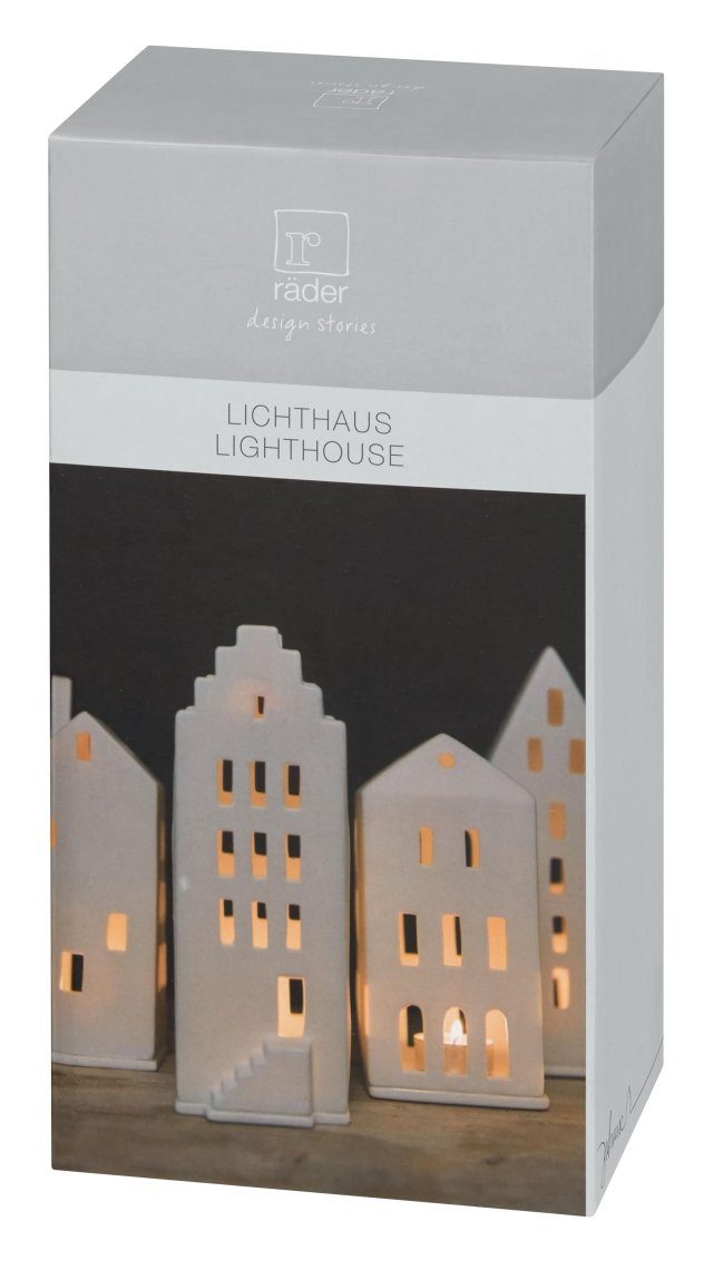 Räder Design Porzellan kleine weiß Fenster Teelichthalter Lichthaus H17cm