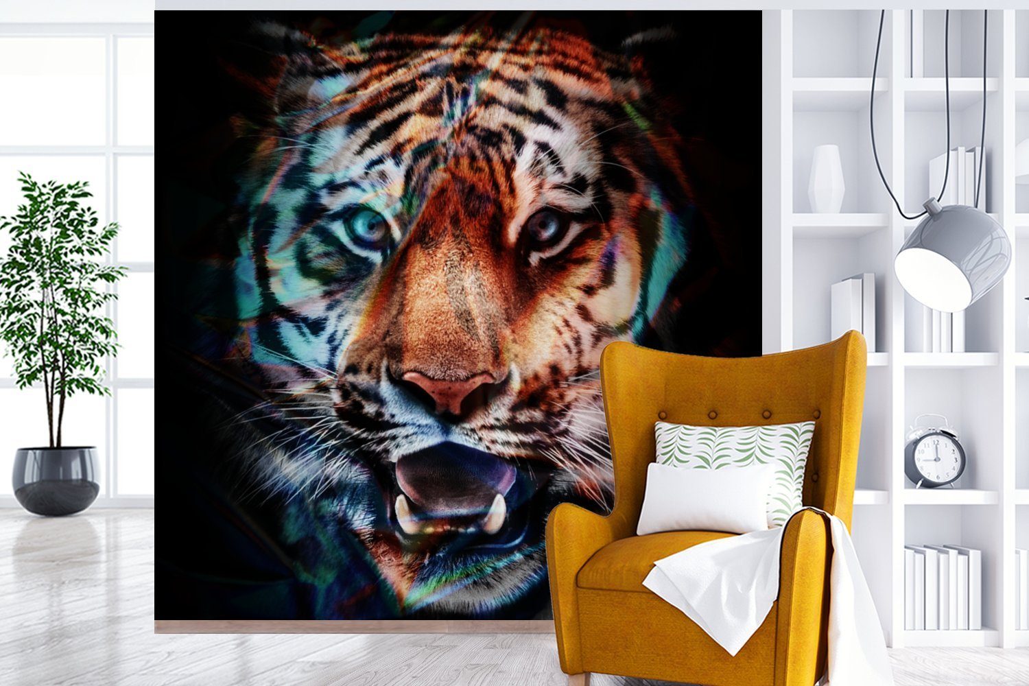 - Tiger Farben St), (5 Tier, Matt, - Fototapete Wandtapete oder für bedruckt, Tapete Wohnzimmer Schlafzimmer, MuchoWow Vinyl