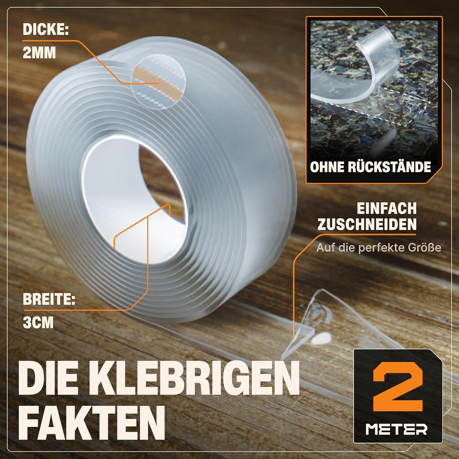 BAURIX Doppelklebeband Nano-Tape Doppelseitig I Doppelseitiges Klebeband Extra Stark (1-St) Waschbares Alien Silikon Nano-Klebeband Transparent