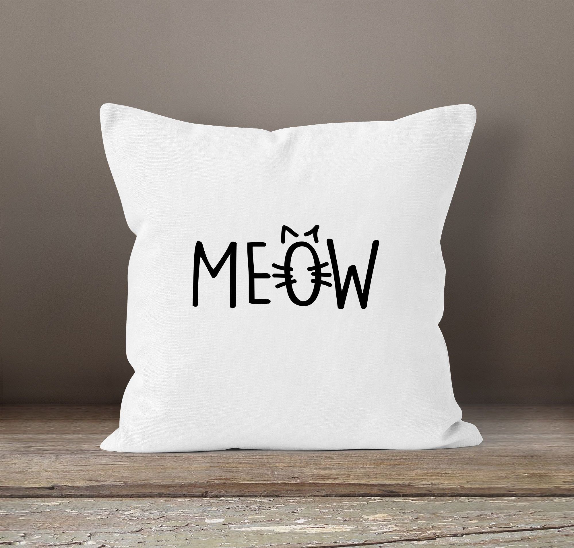 Dekokissen Meow MoonWorks Baumwolle Miau Cat Kissenbezug Kissen-Hülle Deko-Kissen Katze MoonWorks® weiß 40x40