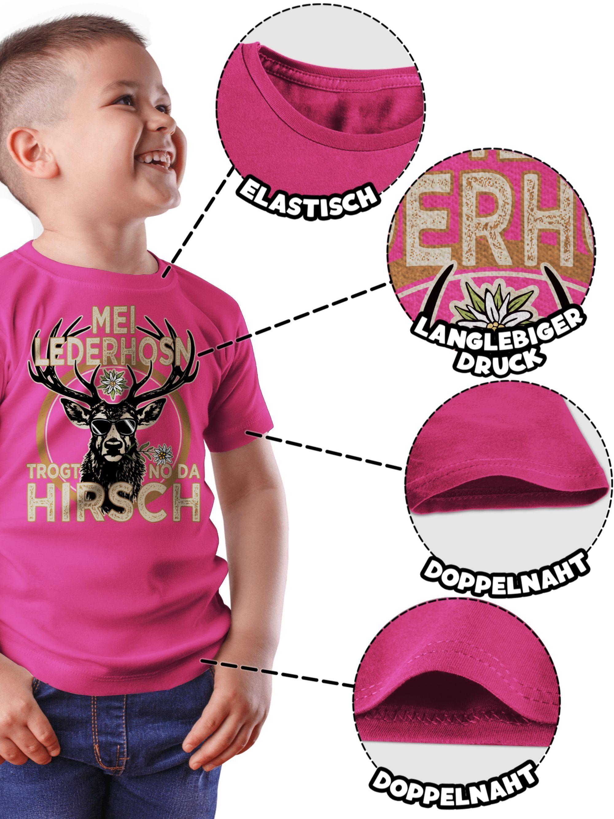 Lederhose Outfit 03 T-Shirt Spruch Hirsch für Kinder Trachten der Trägt Fuchsia Oktoberfest Shirtracer Outfit Mode