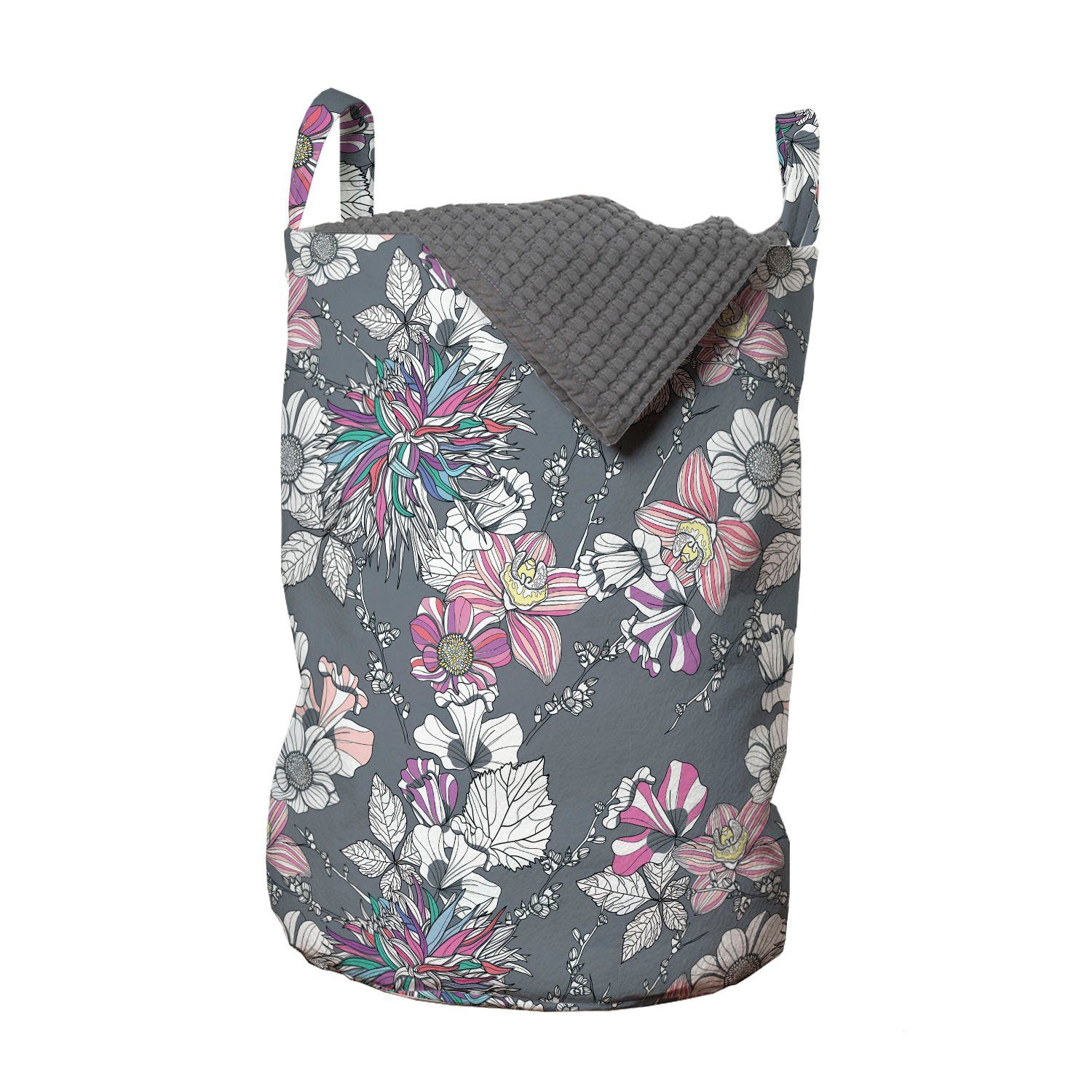 Abakuhaus Wäschesäckchen Wäschekorb mit Griffen Ornamental für Dahlia Blumen Waschsalons, Kordelzugverschluss Fuzzy