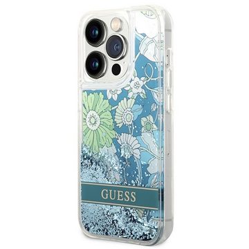 Guess Handyhülle Guess Apple iPhone 14 Pro Hard Case Paisley Liquid Glitter Blau