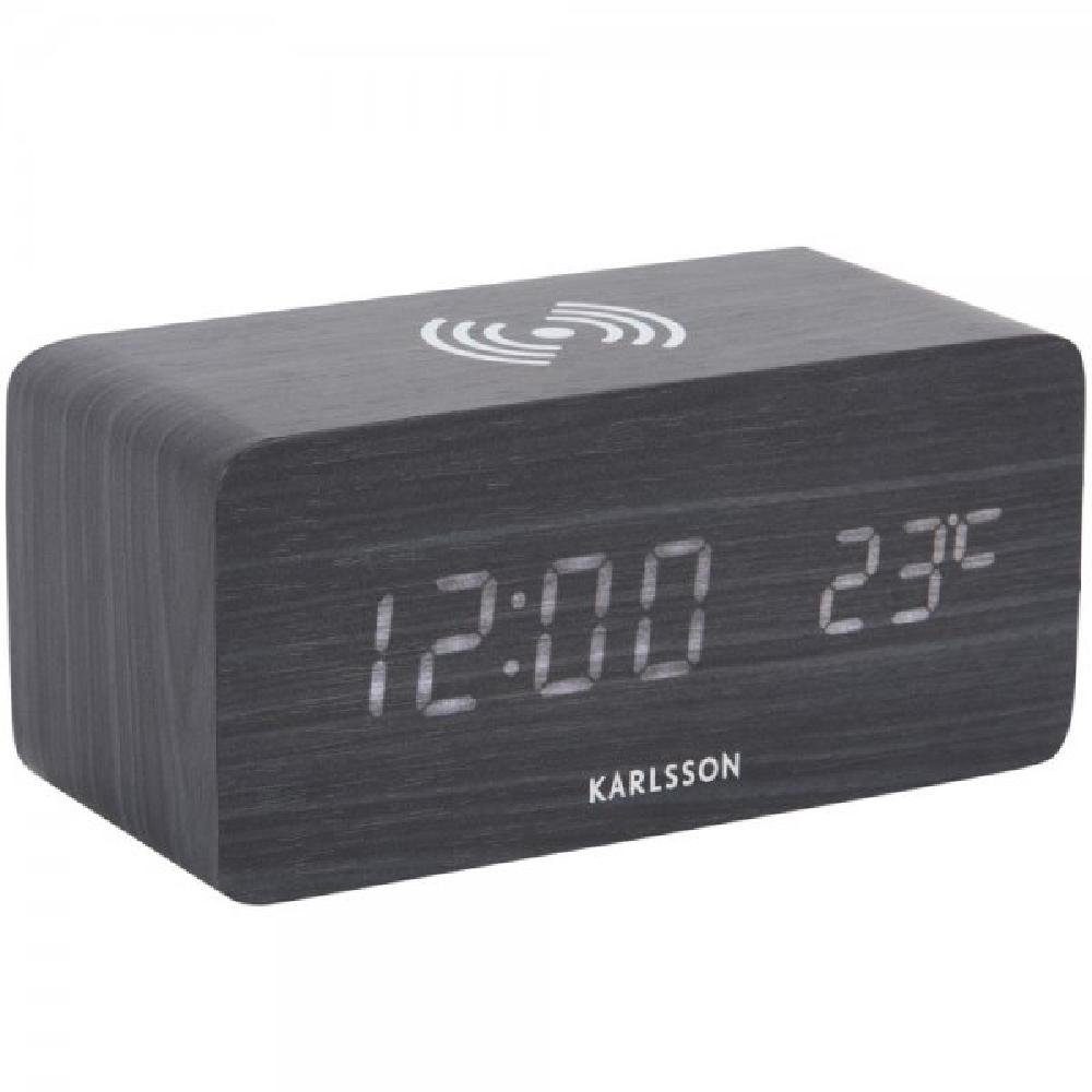 Karlsson Uhr Wecker Block Phone Charger LED Black Veneer
