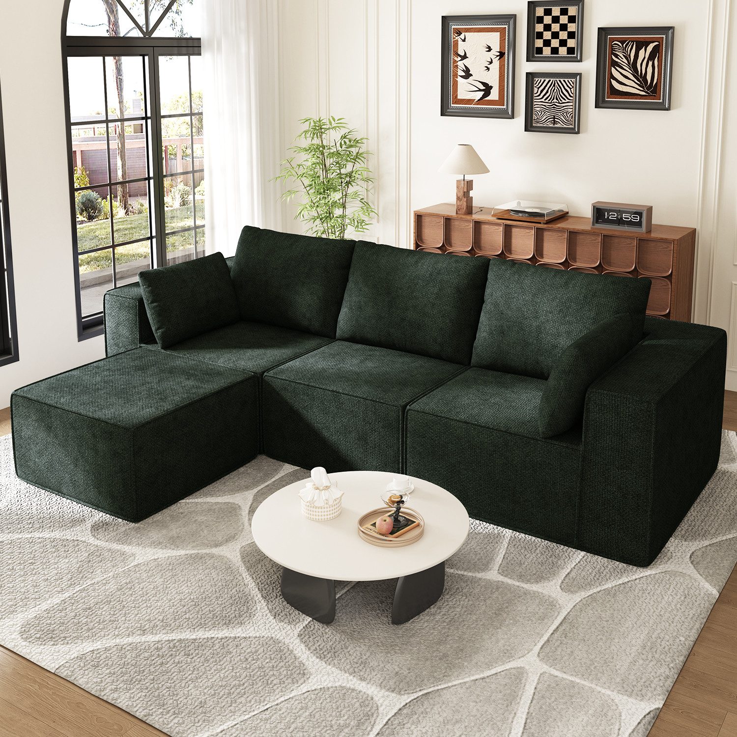Lexzurn 3-Sitzer Sofa, Schlafsofa 258.5x66cm, inkl.3 Zierkissen Bequemes Chenille Sofa, mit 200 KG Belastbarkei, Geeignet Fur Wohnzimmer, Buro, Lounge, Zimmer, Schlafzimmer, strapazierfähig & haustierfreundlich