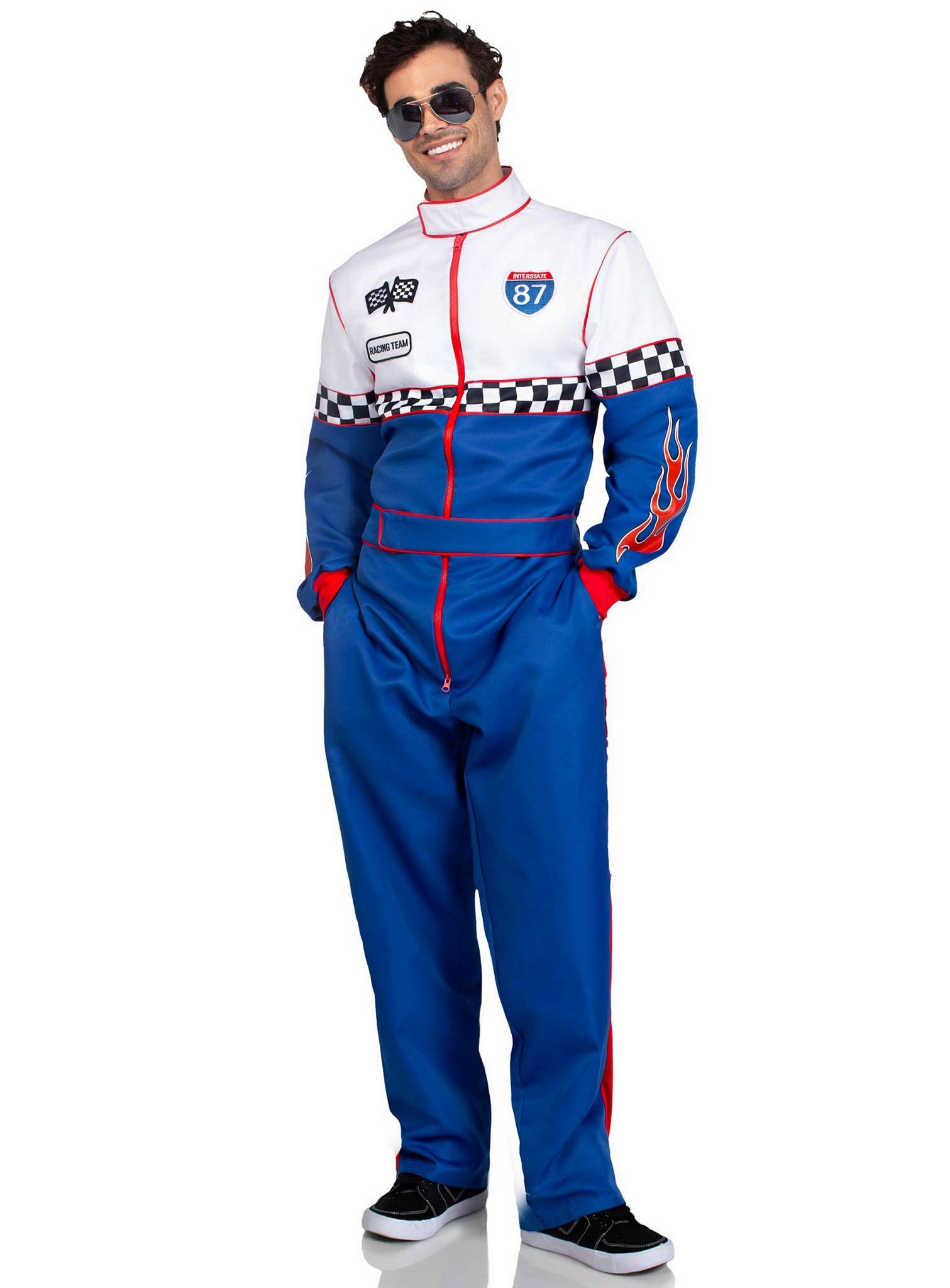 Leg Avenue Kostum Rennfahrer Kostum blau weiB Klassischer Overall fur Formel 1 Piloten