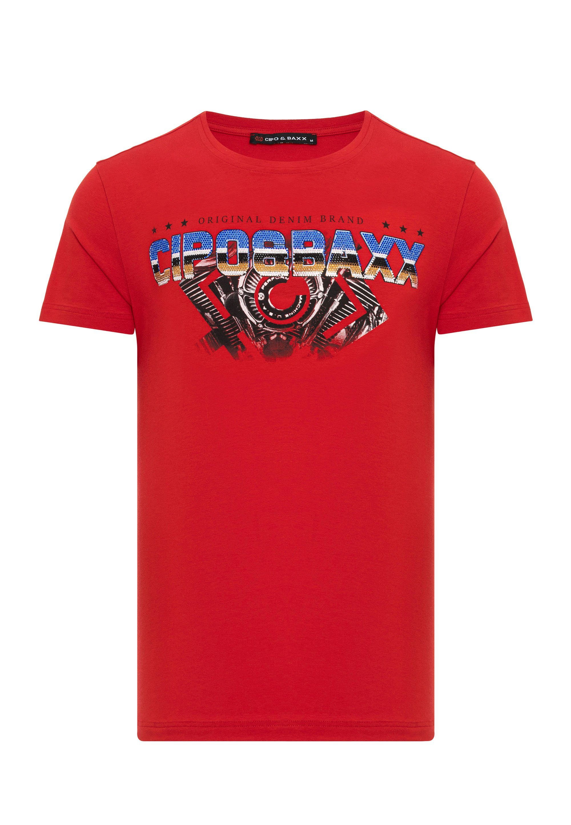 mit Baxx & Marken-Schriftzug T-Shirt rot trendigem Cipo