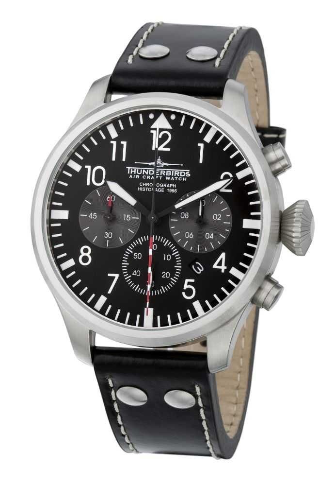 Thunderbirds Fliegeruhr Historage 1956 XL TB1074-02 – Herrenuhr mit 47 mm Edelstahlgehäuse, Vintage-Design, präziser Chronograph für Männer