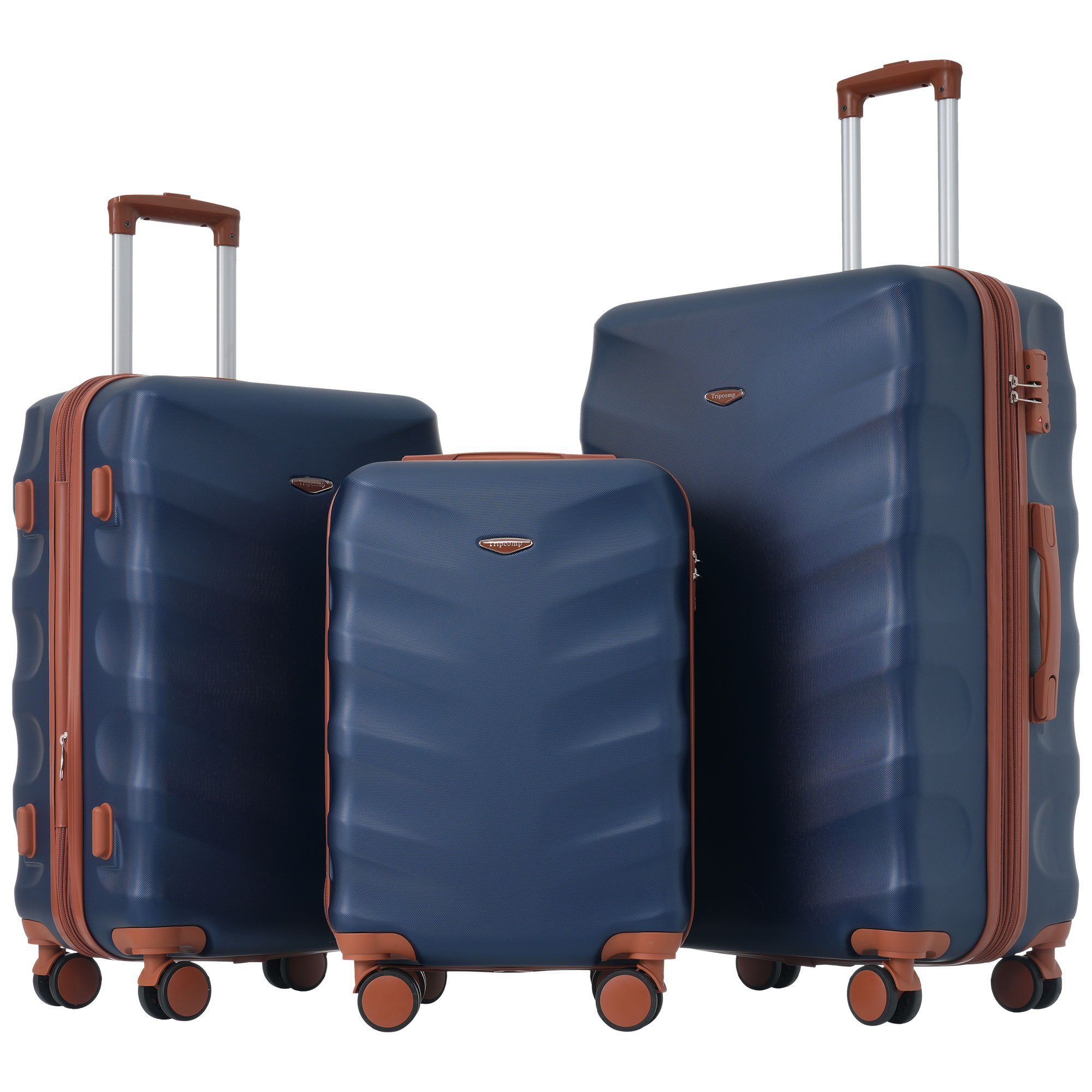 REDOM Trolleyset Hartschale Trolley Kofferset TSA Reisekoffer, Königsblau+Braun Zollschloss Handgepäck Reisekoffer, (3 Handgepäck tlg), ABS-Material, 4 Set 4 Rollen, Rollen