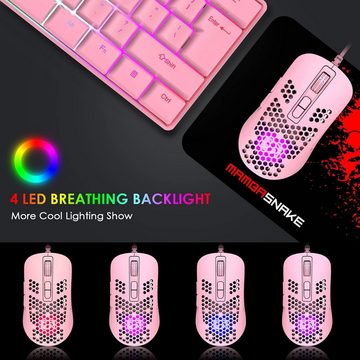 KUIYN 60% kabelgebundene RGB-61-Tasten-Mini Gaming Tastatur- und Maus-Set, mit 11 RGB-Chroma-Hintergrundbeleuchtung, schwebende ABS-Tastenkappen