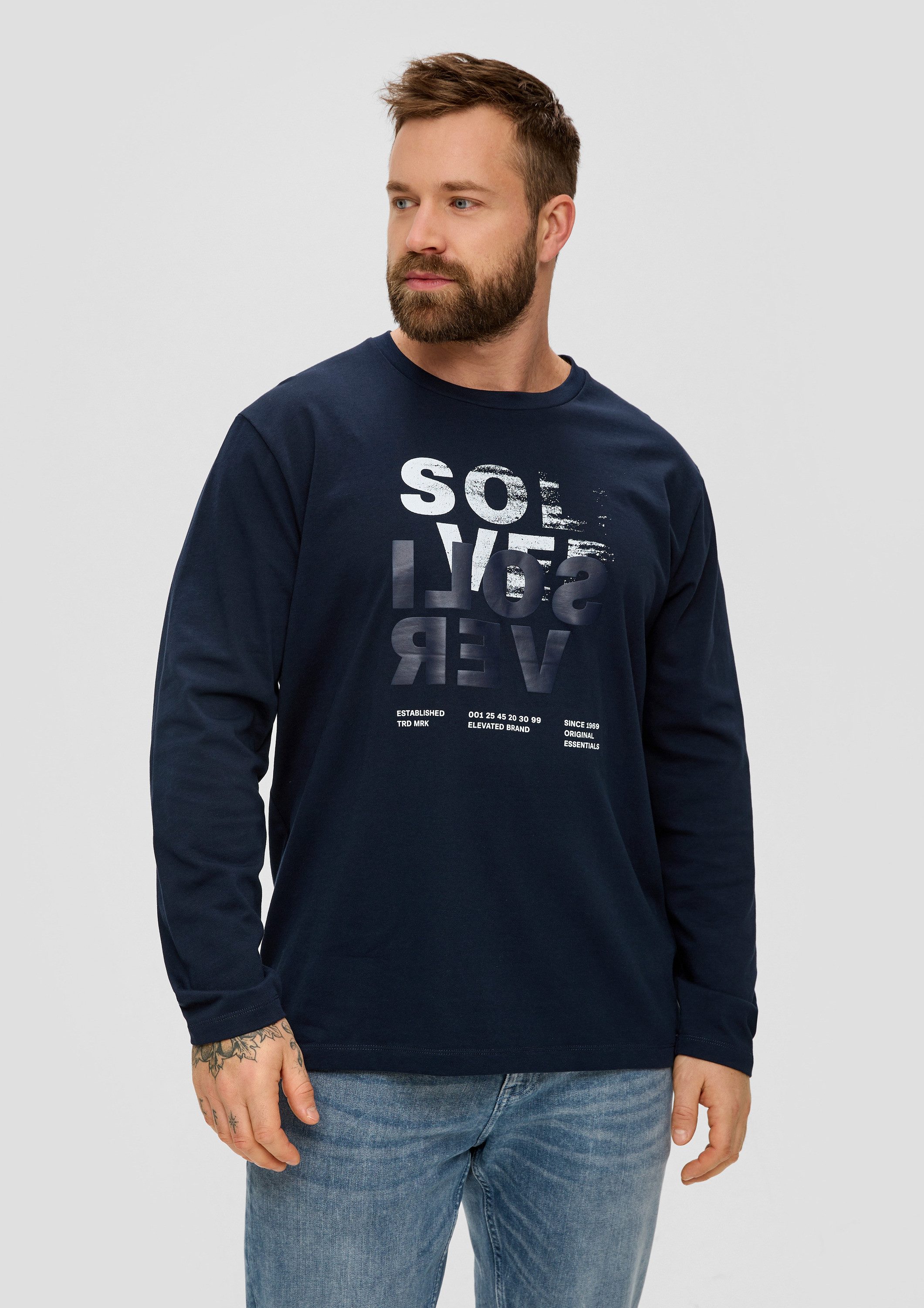 s.Oliver Langarmshirt T-Shirt Longsleeve mit gummiertem Label-Print günstig online kaufen