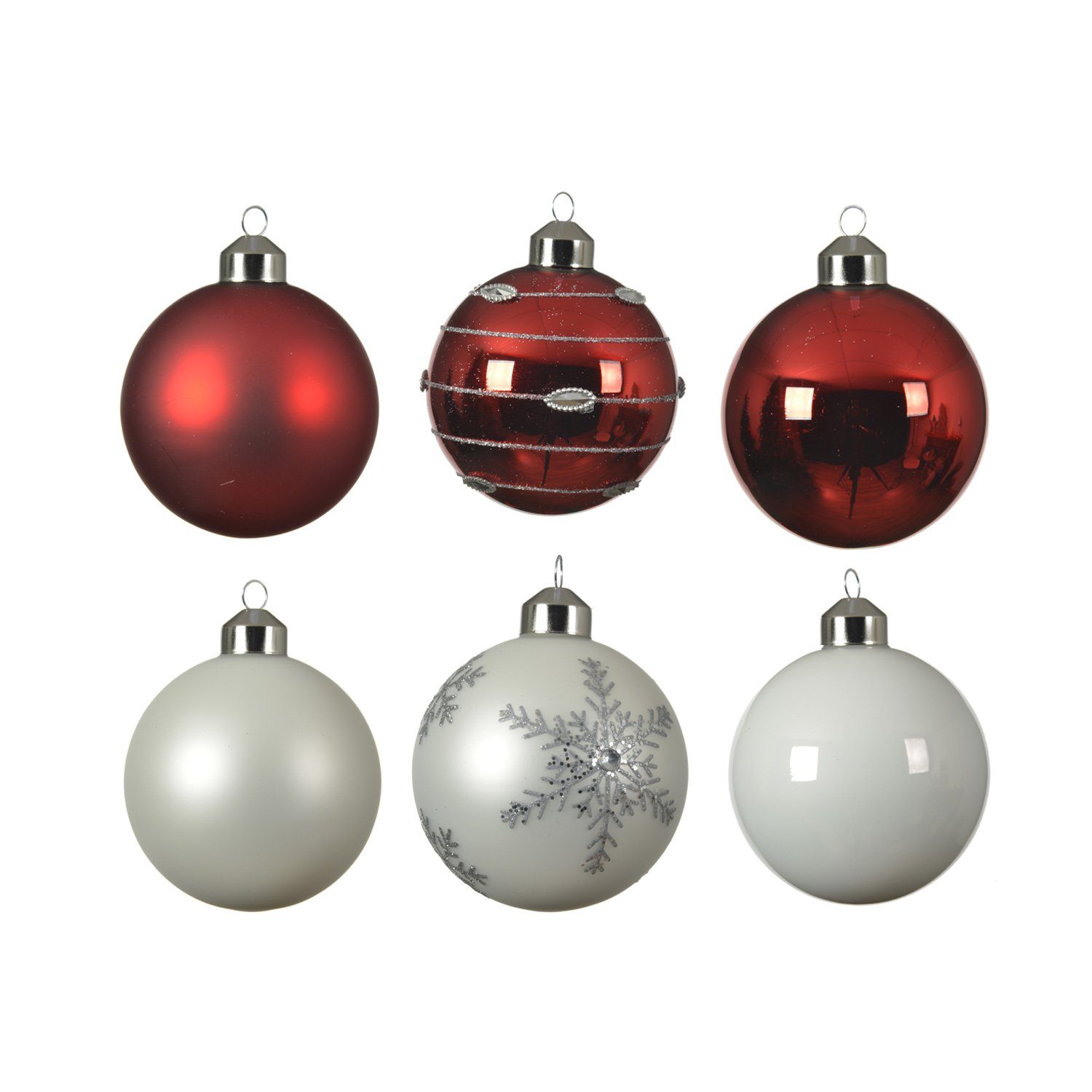 MARELIDA Weihnachtsbaumkugel Christbaumkugel Weihnachtskugel Glas D: 8cm rot weiß 6er Set (6 St)