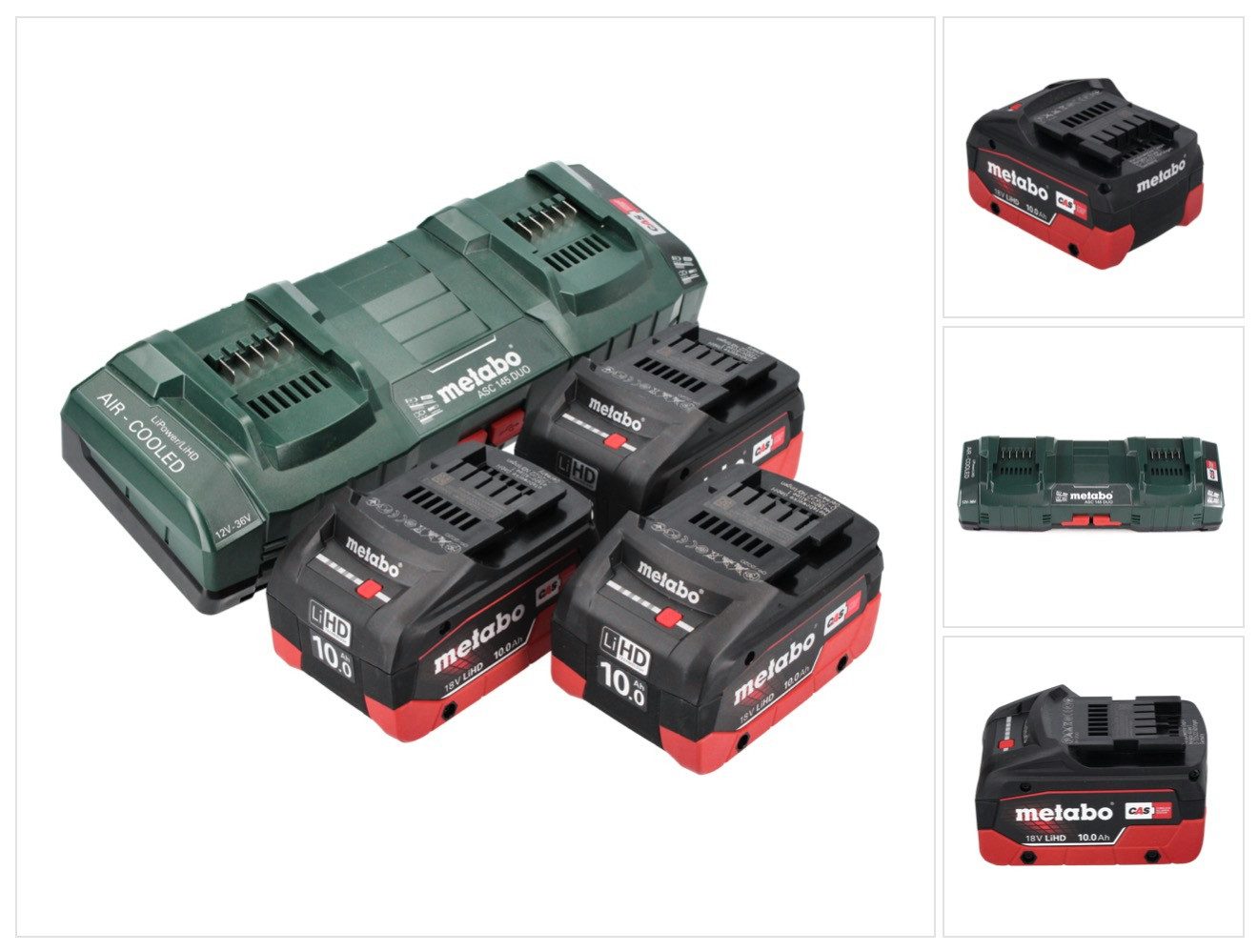 metabo 18 V Basis Set 3x Akku 10,0 Ah LIHD + ASC 145 DUO Doppelladegerät CAS Akkupacks
