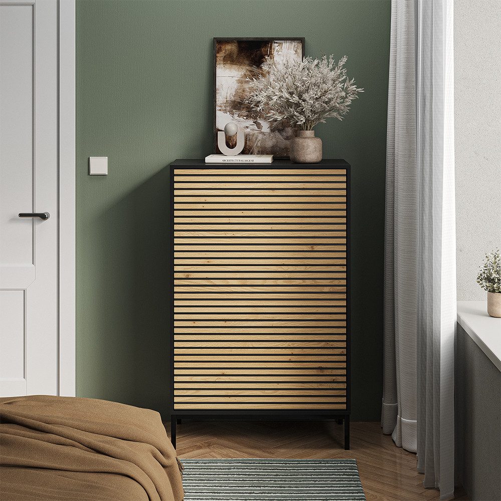 Vicco Kommode Eliza, Schwarz/Eiche, 76 x 120 cm mit 5 Schubladen (1 St)