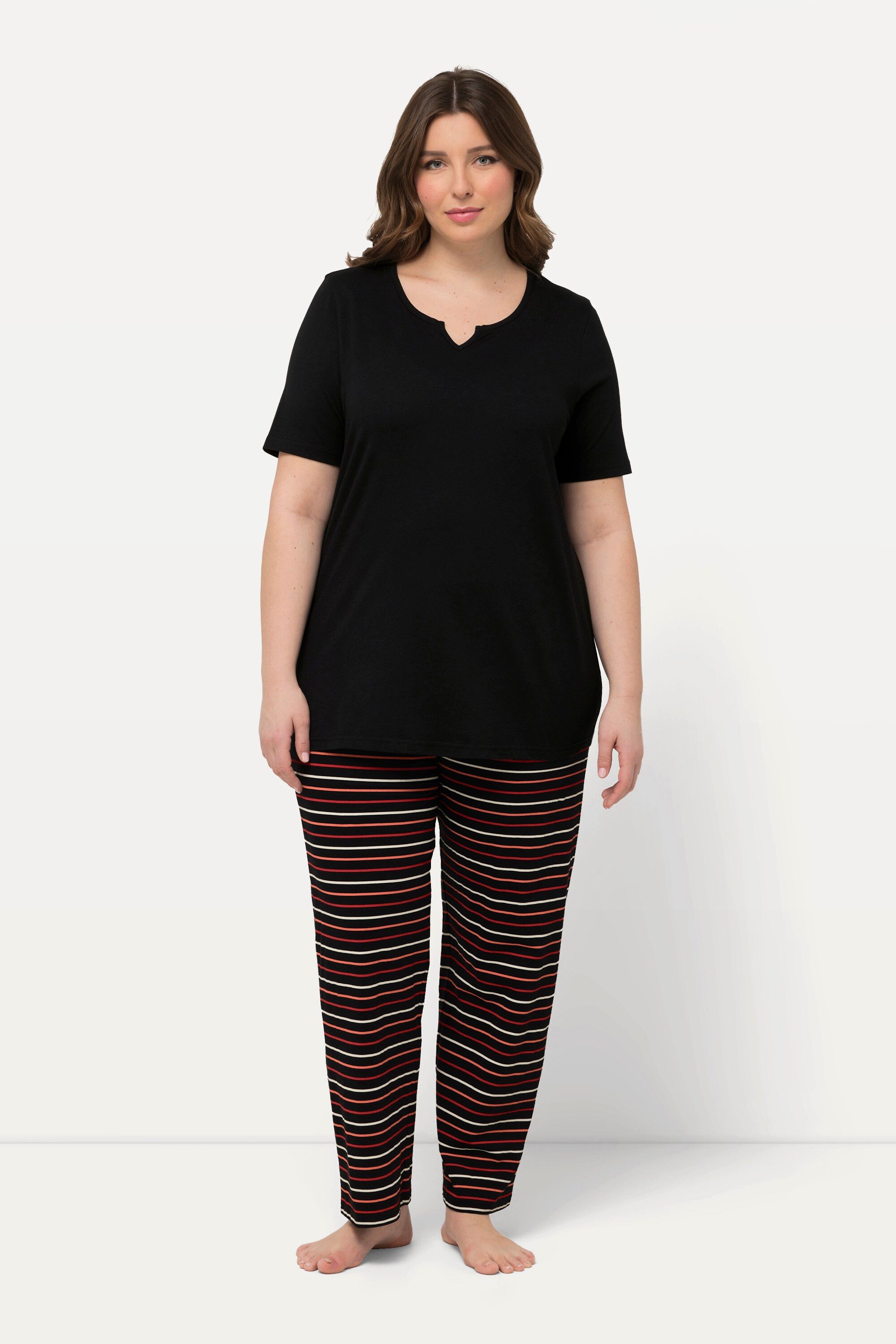 Ulla Popken Pyjama Pyjama Ringel Tunika-Ausschnitt günstig online kaufen