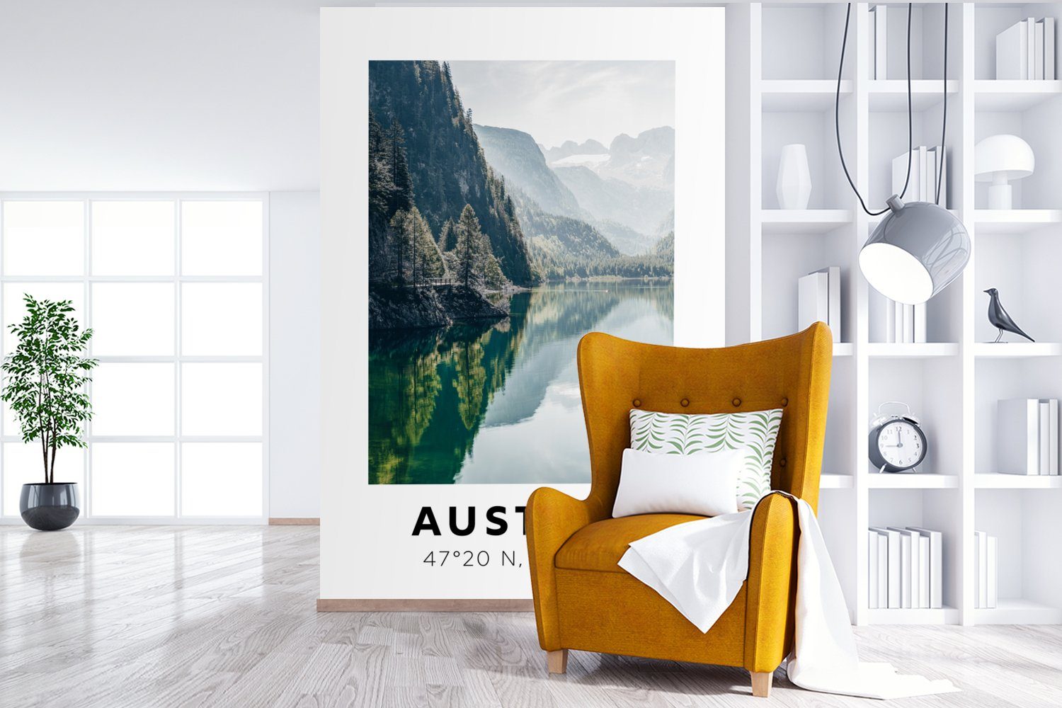 MuchoWow Fototapete Österreich - Alpen bedruckt, - Wasser für Vinyl (3 Wohnzimmer, Matt, St), - Berg, Wandtapete Montagefertig Tapete