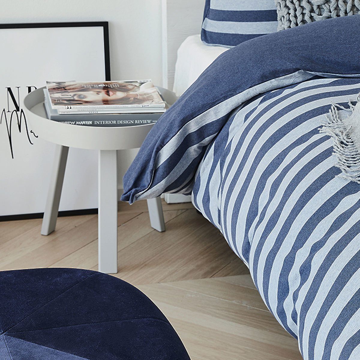 TRAUMSCHLAF Bettwäsche Melange-Stripe Marine, Jersey, 2 teilig, pflegeleichte zeitlose Ganzjahreswäsche – Bild 3 von 4