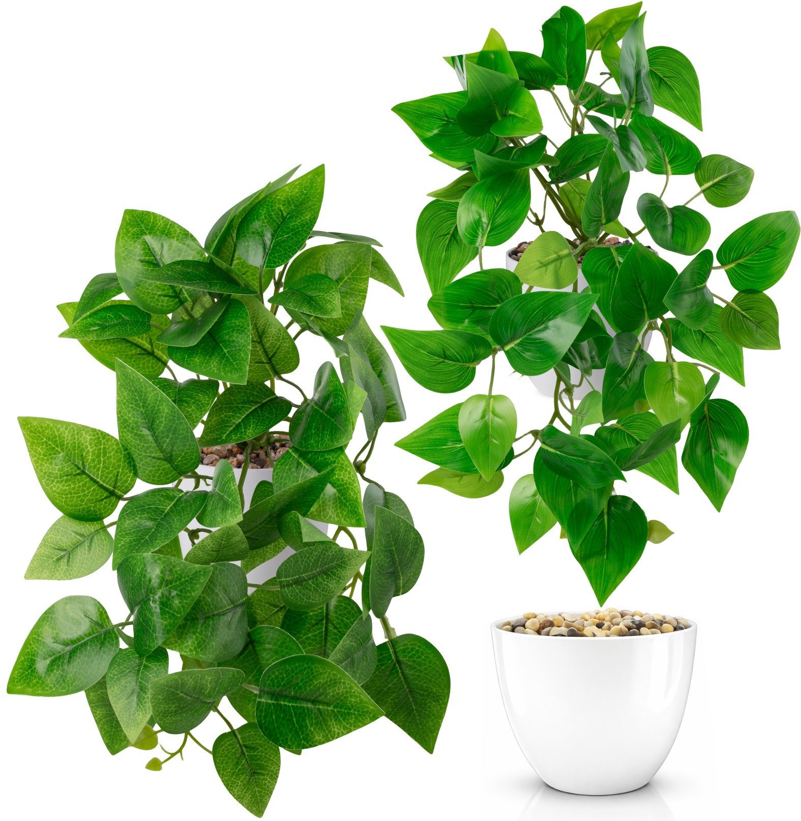 Kunstpflanze Künstliche Hängepflanzen im bruchfesten Topf, Hängepflanze künstlich Efeu, Monstera, Philodendron, Calathea, Pfeilblatt, Mosaik- & Zebrapflanze, PASCH, Bruchfester weißer Kunststofftopf