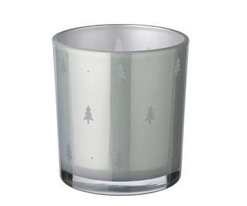EDZARD Teelichthalter Tani (2er, Set), Höhe 8 cm, Ø 7 cm, Windlicht, Teelichtglas mit Tannen-Motiv in Grau
