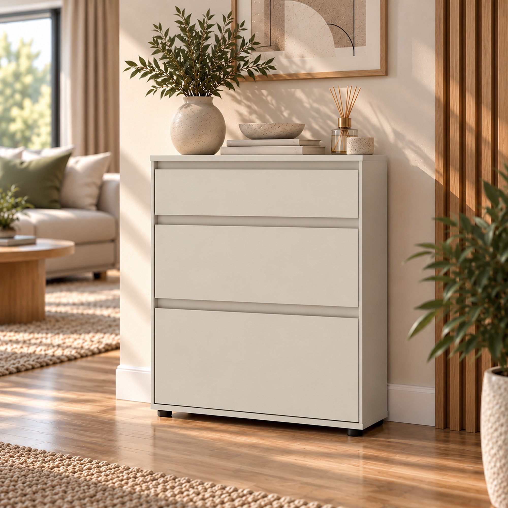 Lomadox Kommode ZOLLINO-129, in Beige, 75 cm breit mit 2 Klappen & 1 Schublade