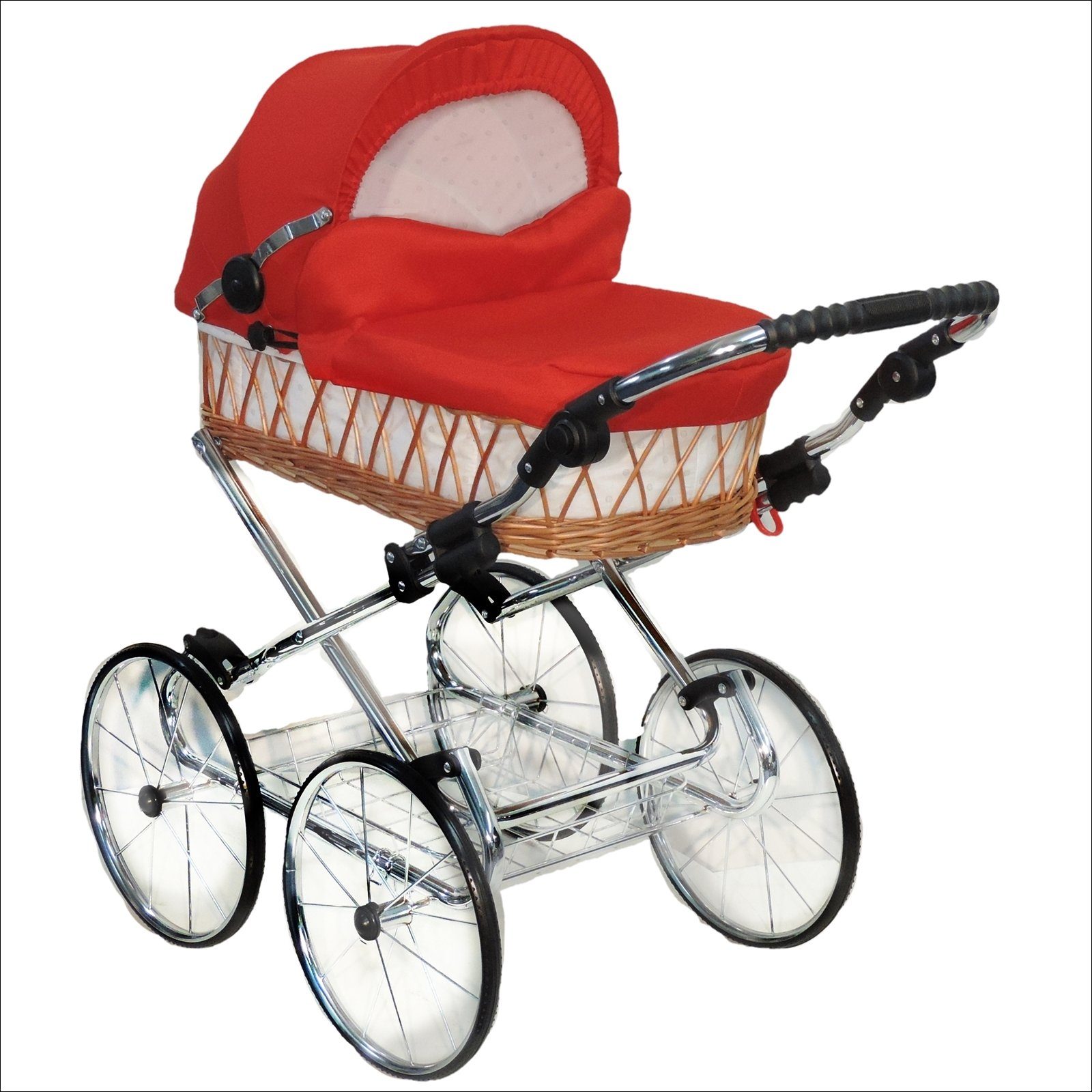 Eichhorn Kinderwagen Puppenwagen klassischer Weidenkorb-Puppenwagen - Weide Natur, (kompletter Korbpuppenwagen), mit höhenverstellbarem Griff für Kinder von 3-10 Jahren - made in EU