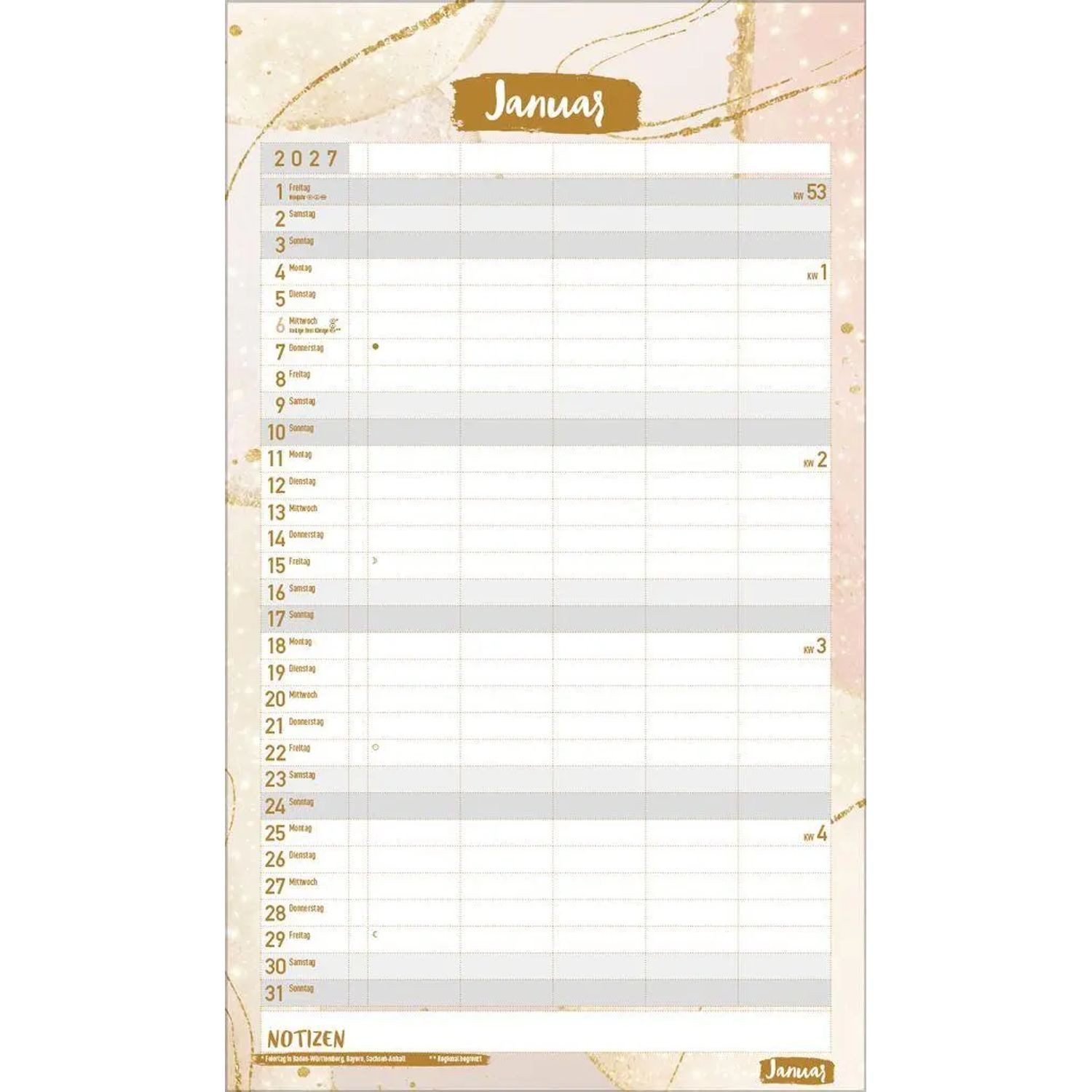 Korsch Verlag Wandkalender Familienplaner Metallic Glam 2027