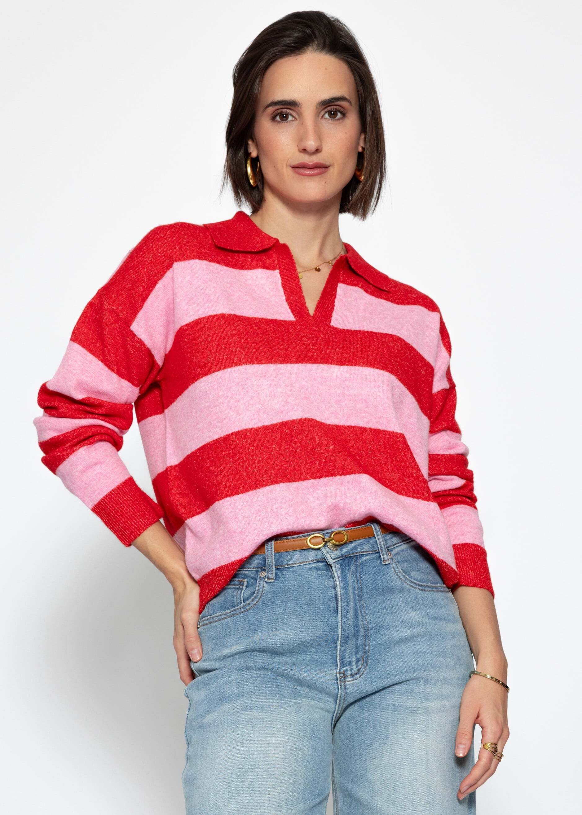 SASSYCLASSY Strickpullover Gestreifter Pullover mit Polokragen für Damen Mo günstig online kaufen