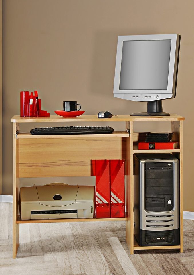 VOGL Möbelfabrik Schreibtisch Sam, mit Tastaturauszug & Towerfach, geschwungene Tischplatte, Breite 91 cm