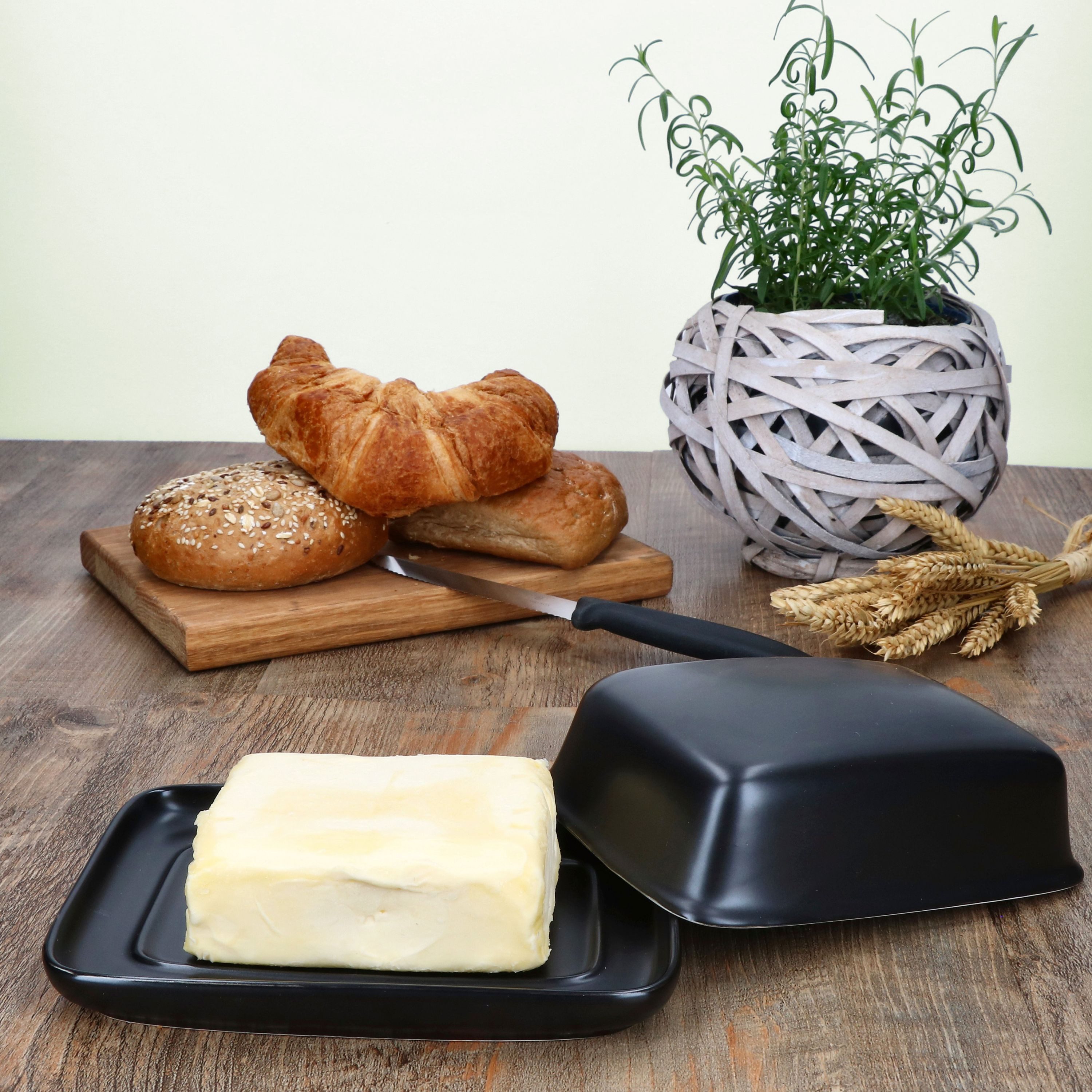 MamboCat Butterdose Runa Butterdose mit Deckel schwarz für 250g Butter-Schale Glocke, Steingut