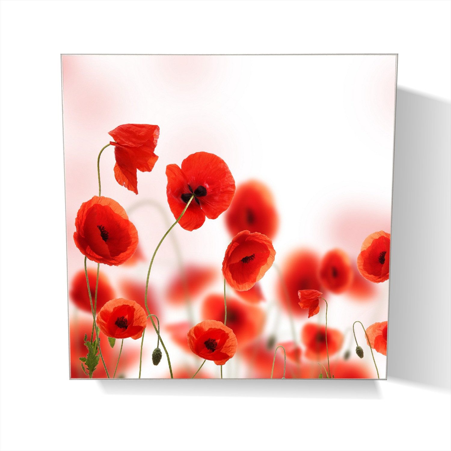 Wallario Schlüsselkasten Leuchtende Mohnblumen - Rote Mohnblumenblüten (1 St., inkl. Aufhängeset), 30x30cm