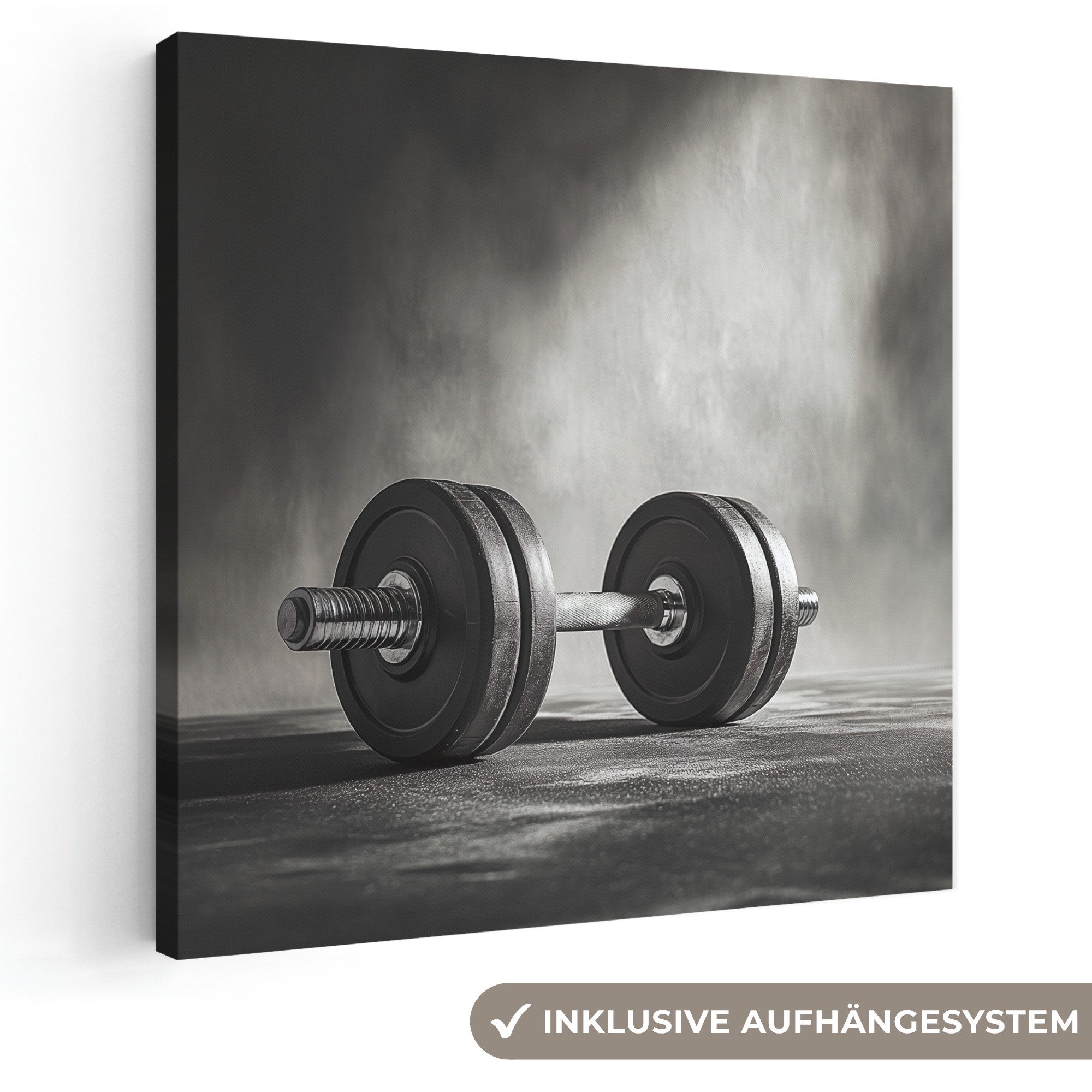 OneMillionCanvasses® Leinwandbild Halter - Gewichte - Schwarz, Fotodruck (1 St), Wandbild, Deko Schlafzimmer Wohnzimmer Flur 20x20 cm