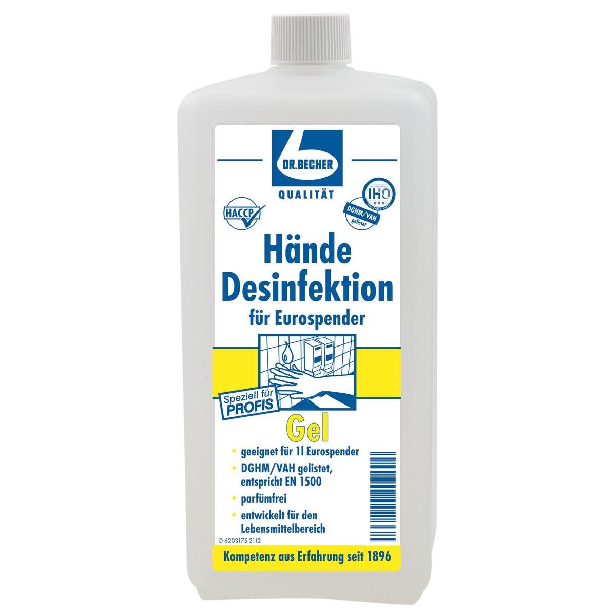 Dr. Becher Handseife Dr. Becher 1L Hände Desinfektion (1er Gel Pack) Eurospender